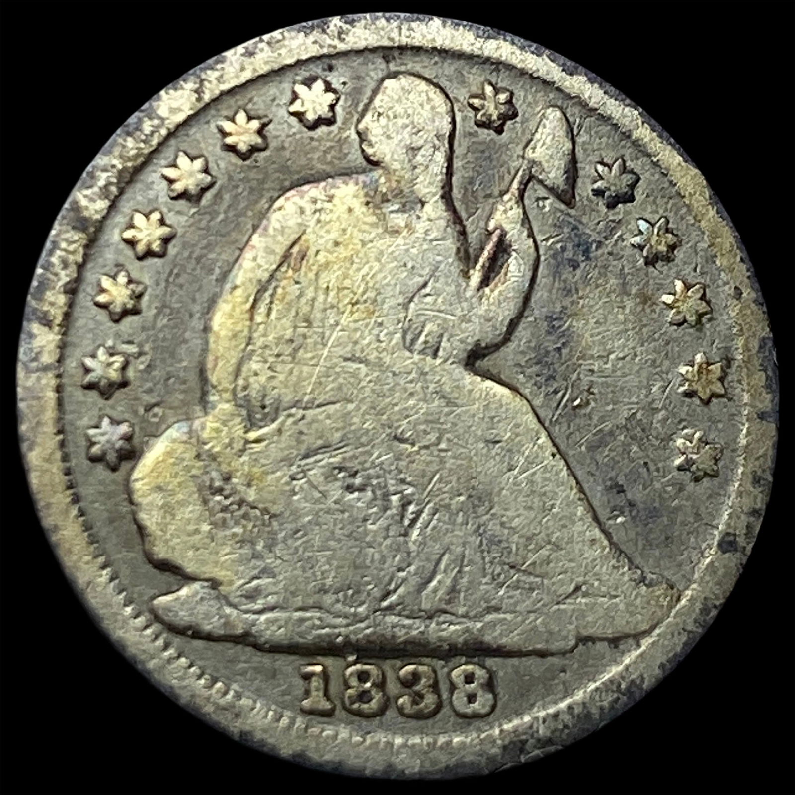 1838 Silver Seated Liberty Half Dime NICELY CIRCULATED (1 of 2)