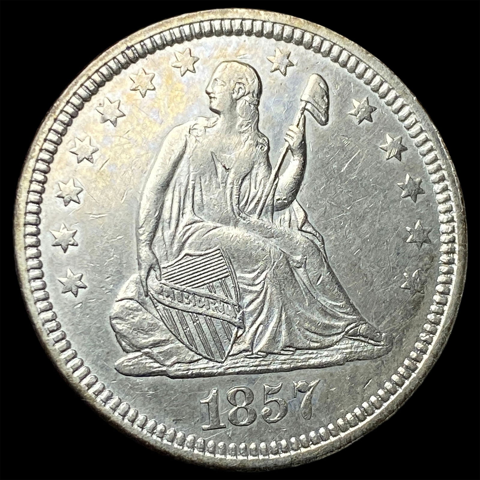 1857 Silver Seated Liberty Quarter CLOSELY UNCIRCULATED (1 of 2)