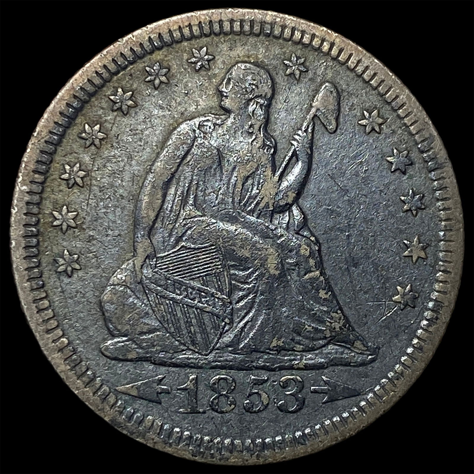 1853 Arrows/Rays Seated Liberty Quarter NEARLY UNCIRCULATED: 1853 Arrows/Rays Seated Liberty Quarter NEARLY UNCIRCULATED