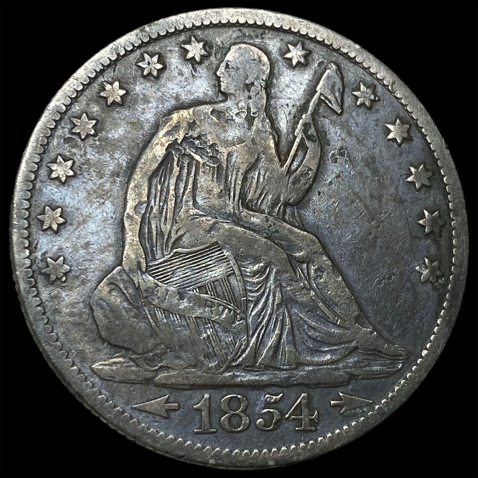 1854-O Arrows Silver Seated Liberty Half Dollar LIGHTLY CIRCULATED: 1854-O Arrows Silver Seated Liberty Half Dollar LIGHTLY CIRCULATED