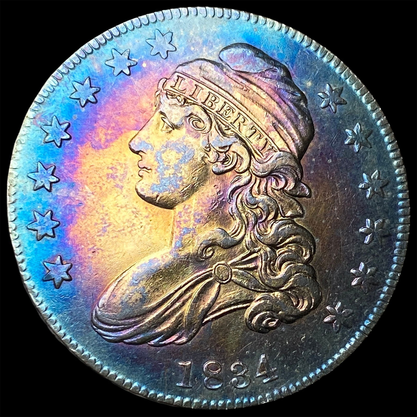 1834 Toned Silver Capped Bust Half Dollar CLOSELY UNCIRCULATED (1 of 2)