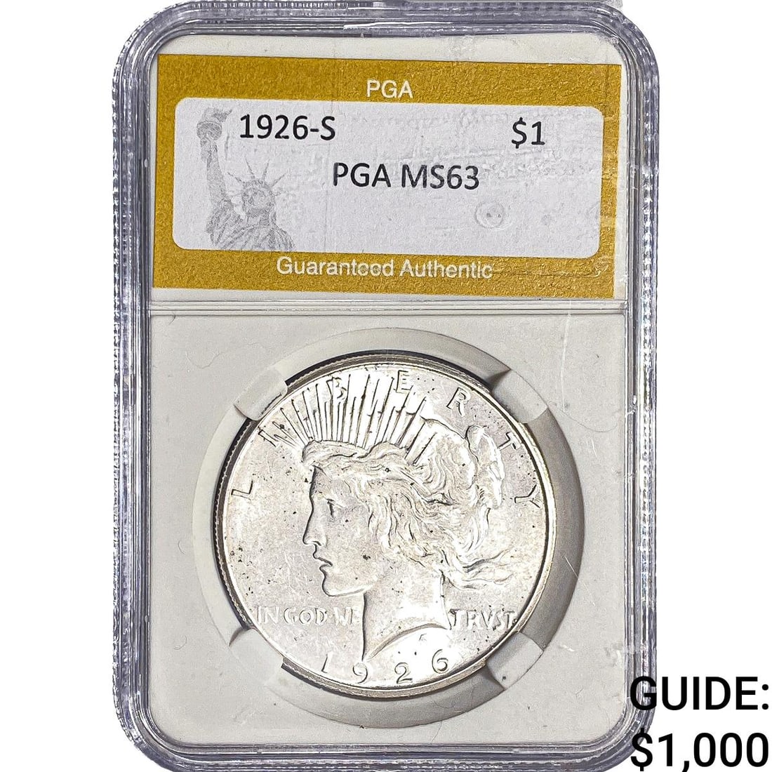 1926-S Silver Peace Dollar PGA MS63: 1926-S Silver Peace Dollar PGA MS63