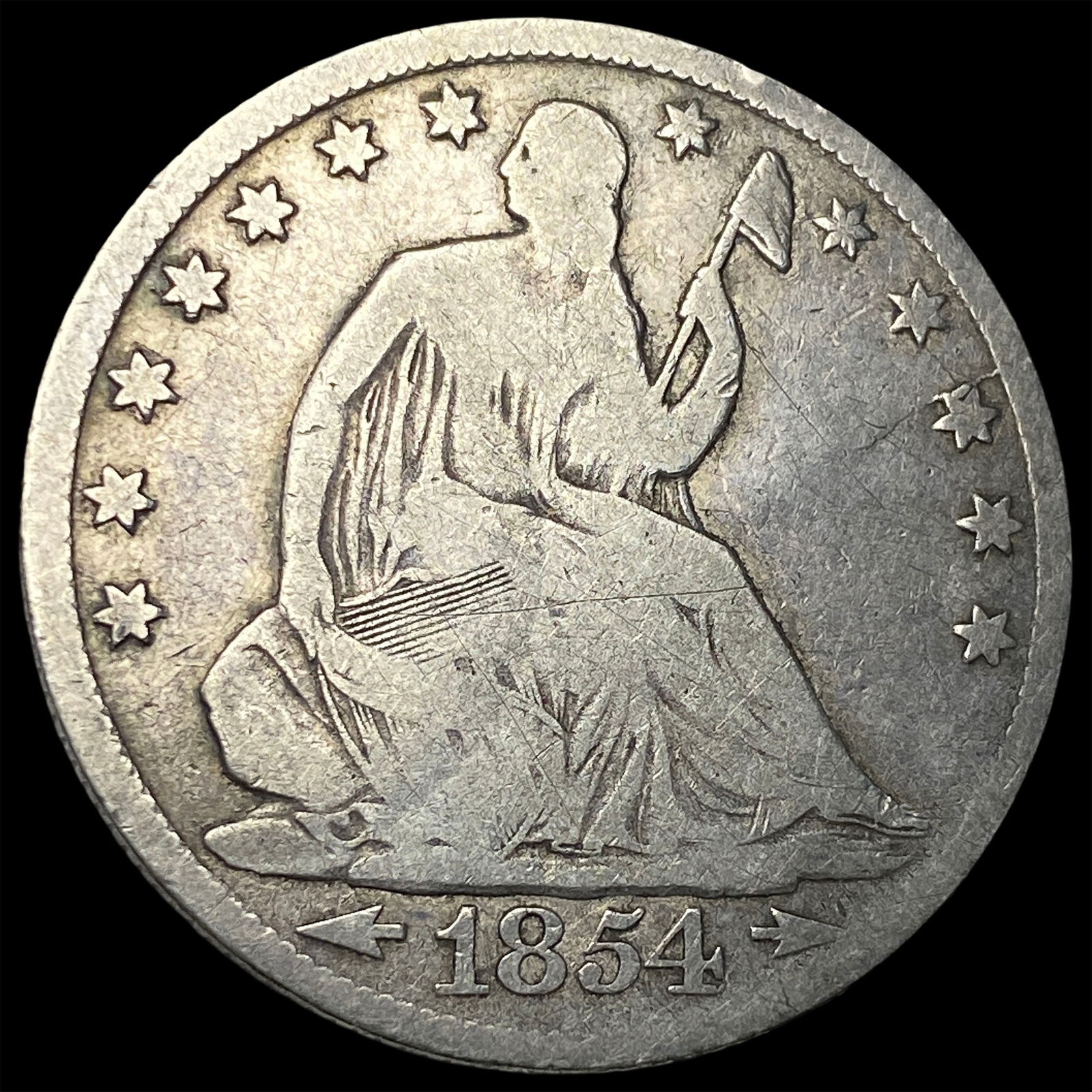 1854-O Arrows Seated Liberty Silver Half Dollar NICELY CIRCULATED: 1854-O Arrows Seated Liberty Silver Half Dollar NICELY CIRCULATED