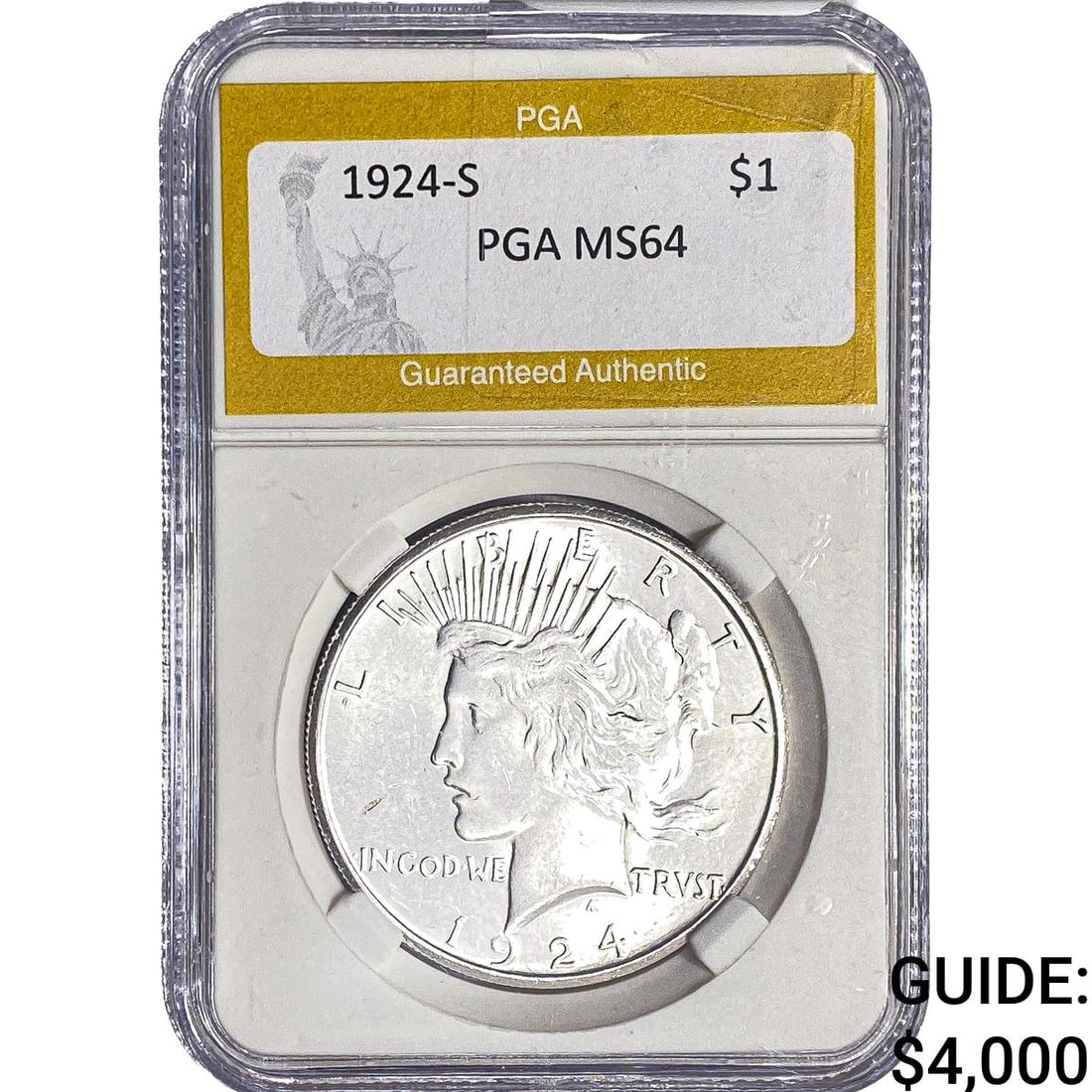 1924-S Silver Peace Dollar PGA MS64: 1924-S Silver Peace Dollar PGA MS64