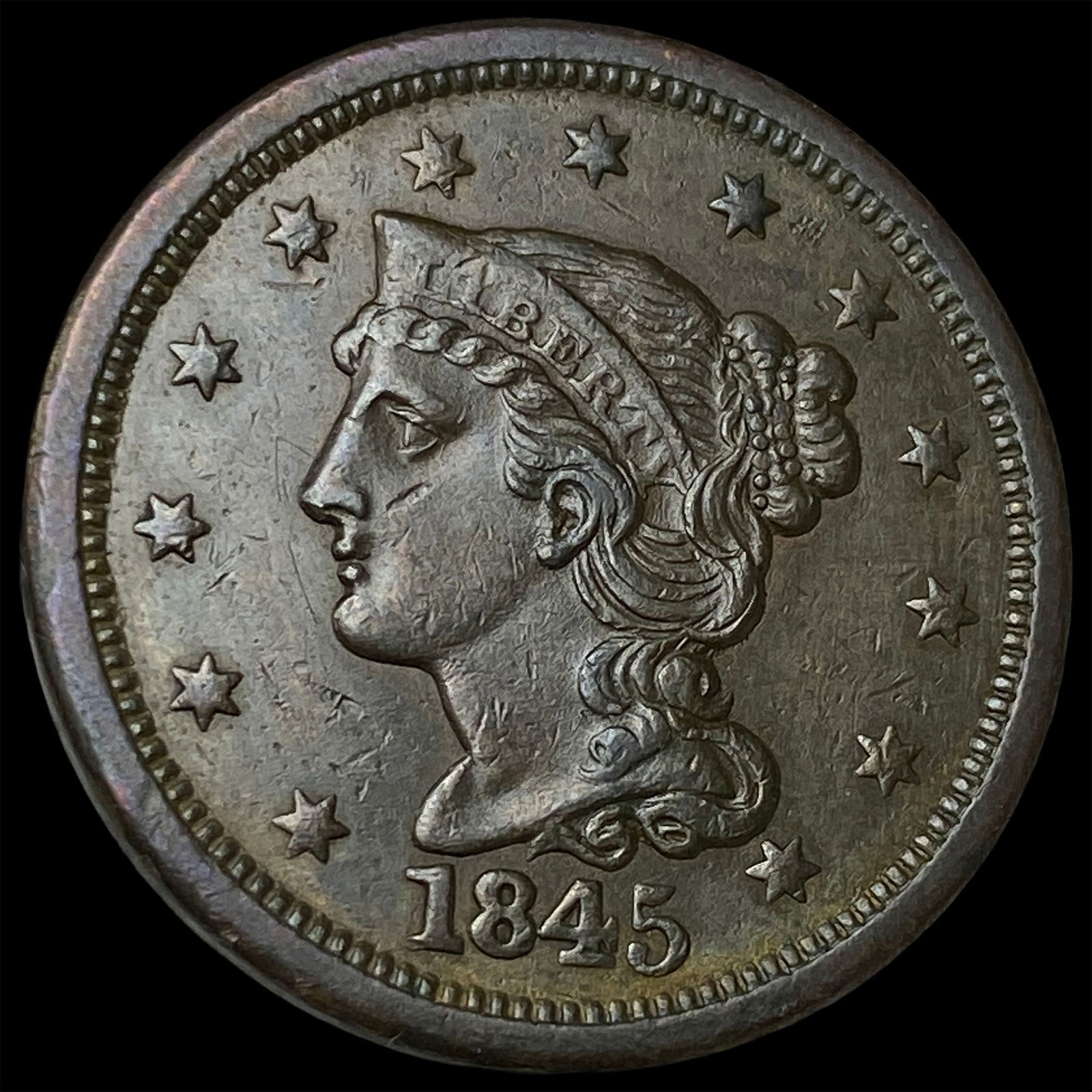 1845 Braided Hair Large Cent CLOSELY UNCIRCULATED (1 of 2)