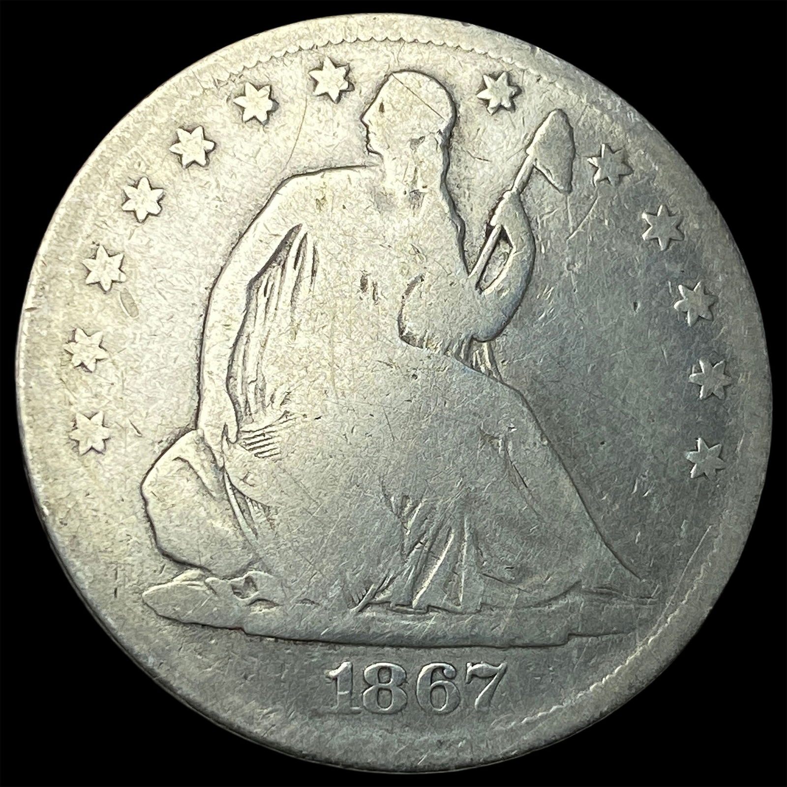 1867-S Seated Liberty Silver Half Dollar NICELY CIRCULATED (1 of 2)