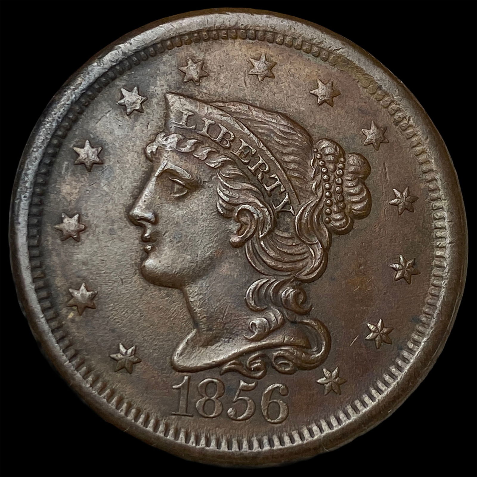 1856 Braided Hair Large Cent NEARLY UNCIRCULATED (1 of 2)