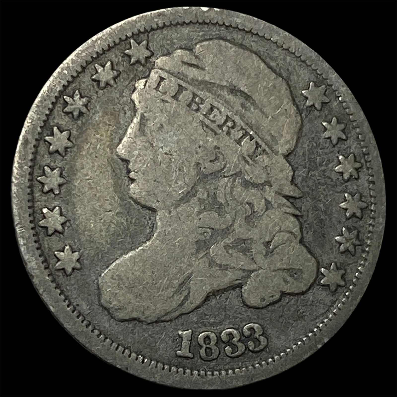 1833 Silver Capped Bust Dime NICELY CIRCULATED: 1833 Silver Capped Bust Dime NICELY CIRCULATED