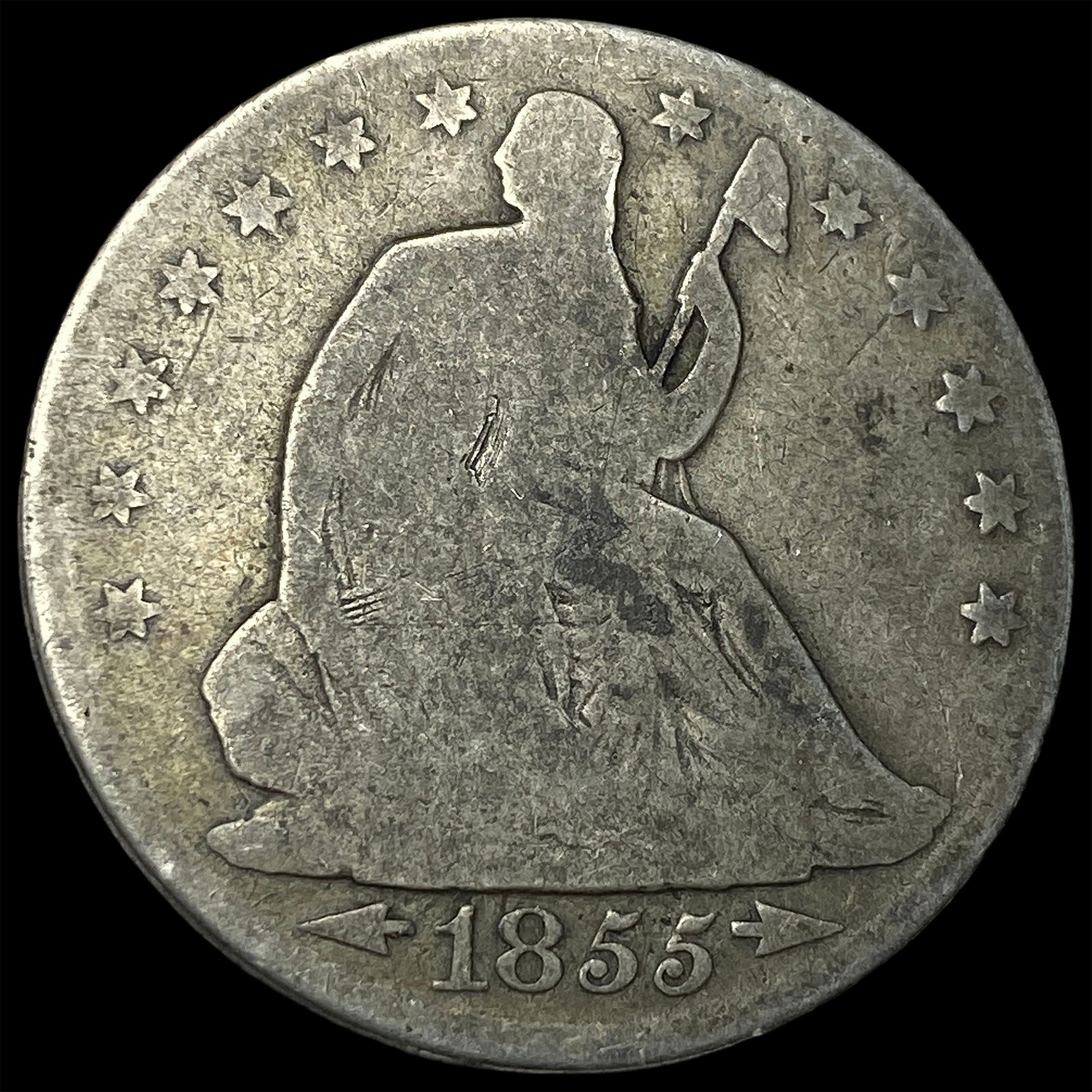 1855-O Arrows Seated Liberty Half Dollar NICELY CIRCULATED: 1855-O Arrows Seated Liberty Half Dollar NICELY CIRCULATED