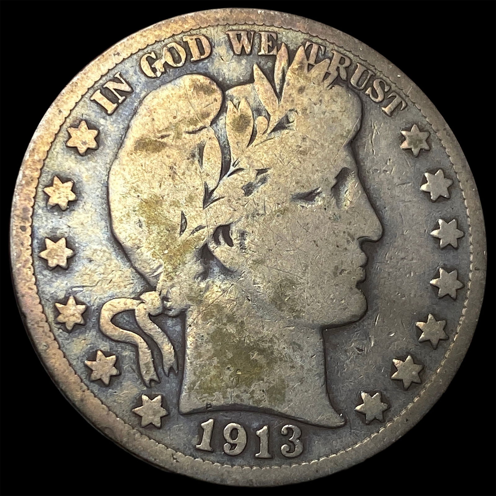 1913 Silver Barber Half Dollar NICELY CIRCULATED: 1913 Silver Barber Half Dollar NICELY CIRCULATED