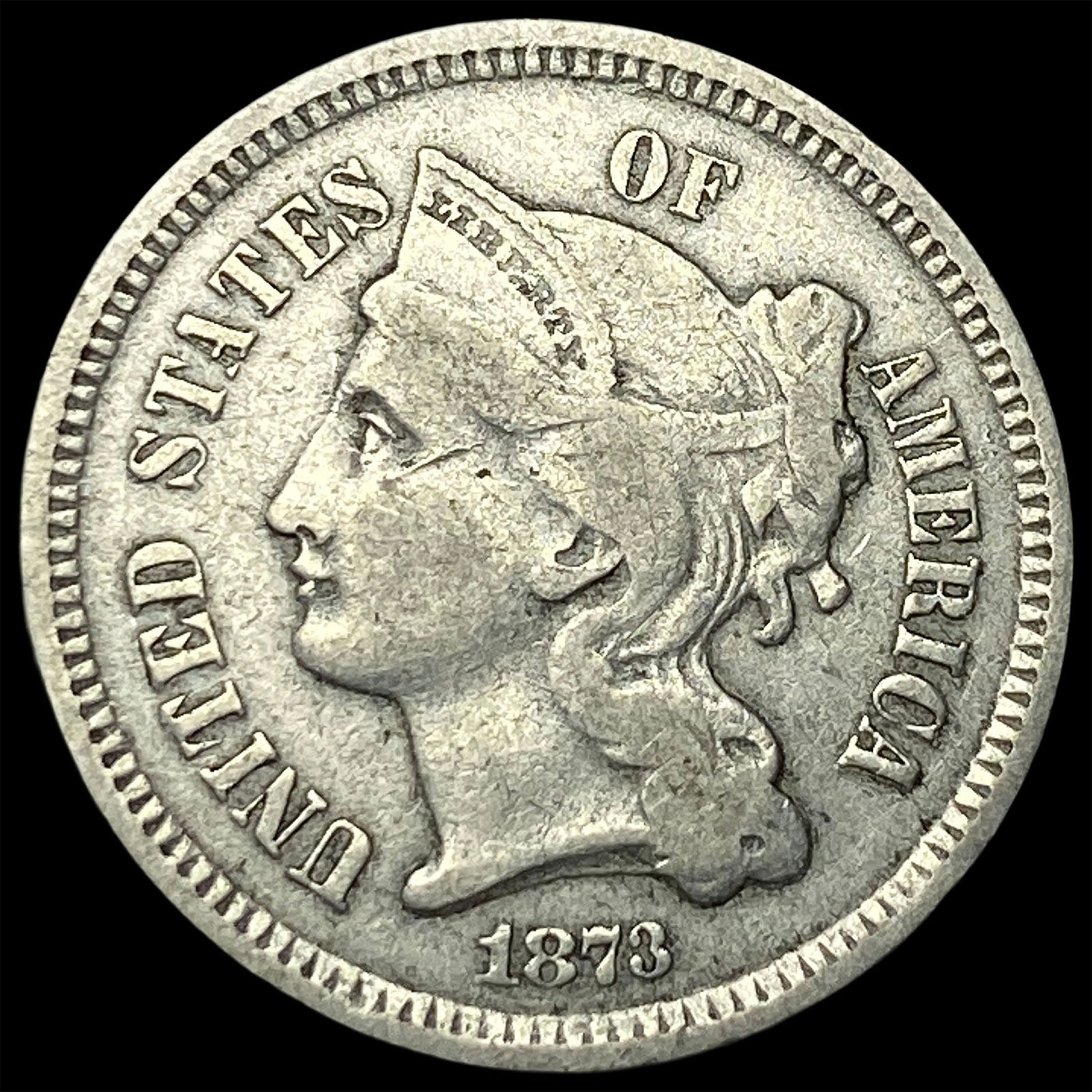 1873 Nickel Three-Cent Piece NEARLY UNCIRCULATED (1 of 2)
