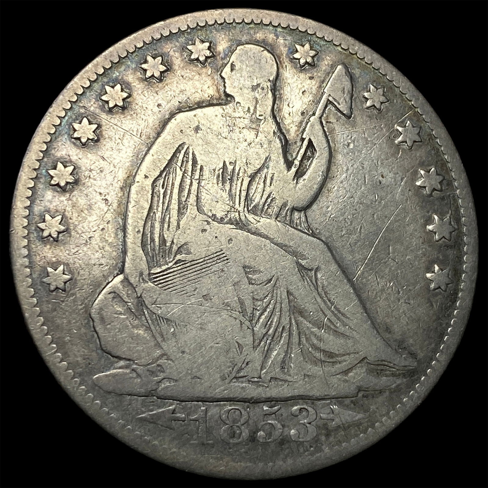 1853-O Arrows/Rays Silver Seated Liberty Half Dollar NICELY CIRCULATED: 1853-O Arrows/Rays Silver Seated Liberty Half Dollar NICELY CIRCULATED