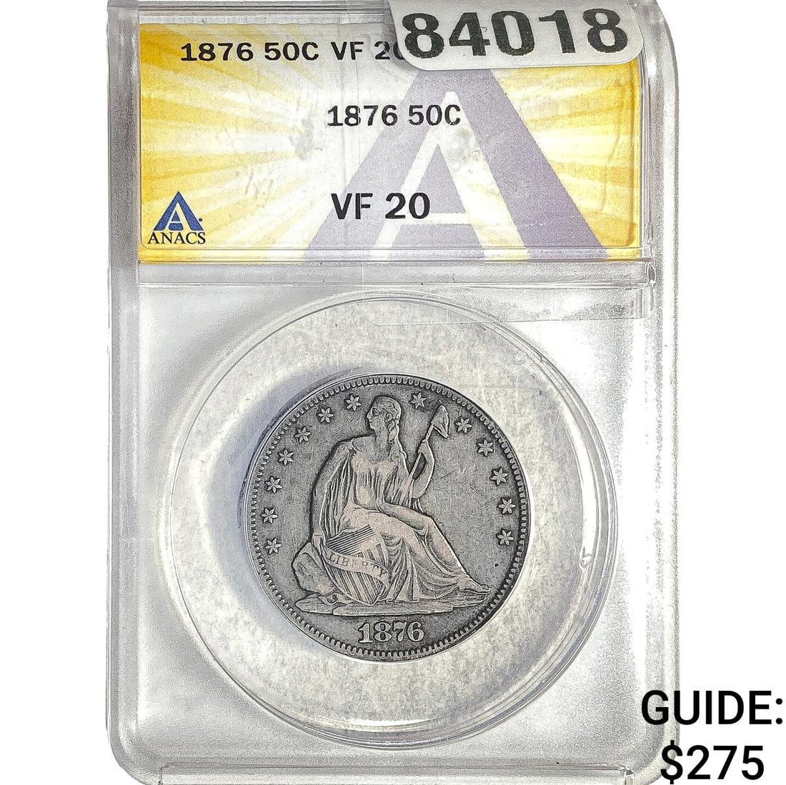 1876 Seated Liberty Half Dollar ANACS VF20: 1876 Seated Liberty Half Dollar ANACS VF20