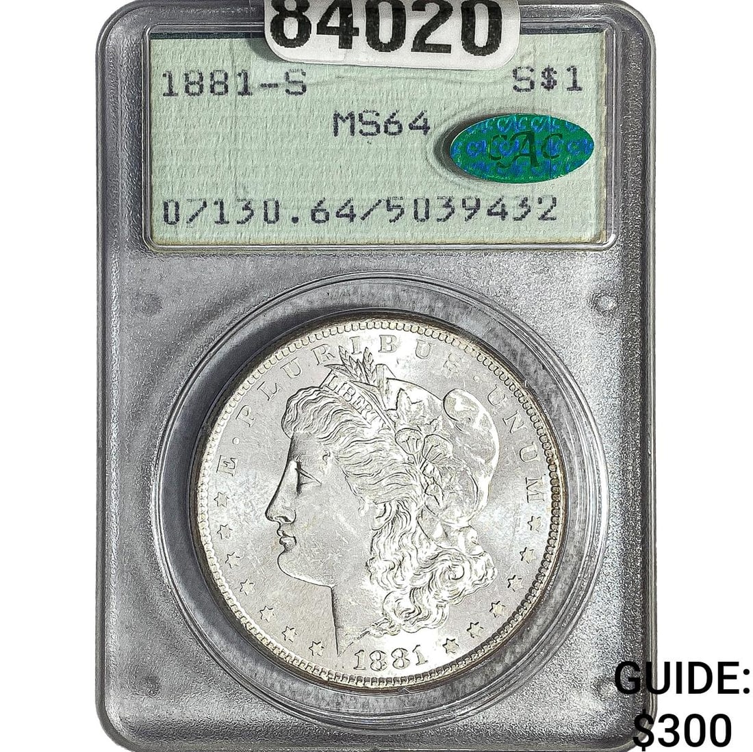 1881-S CAC Morgan Silver Dollar PCGS MS64: 1881-S CAC Morgan Silver Dollar PCGS MS64