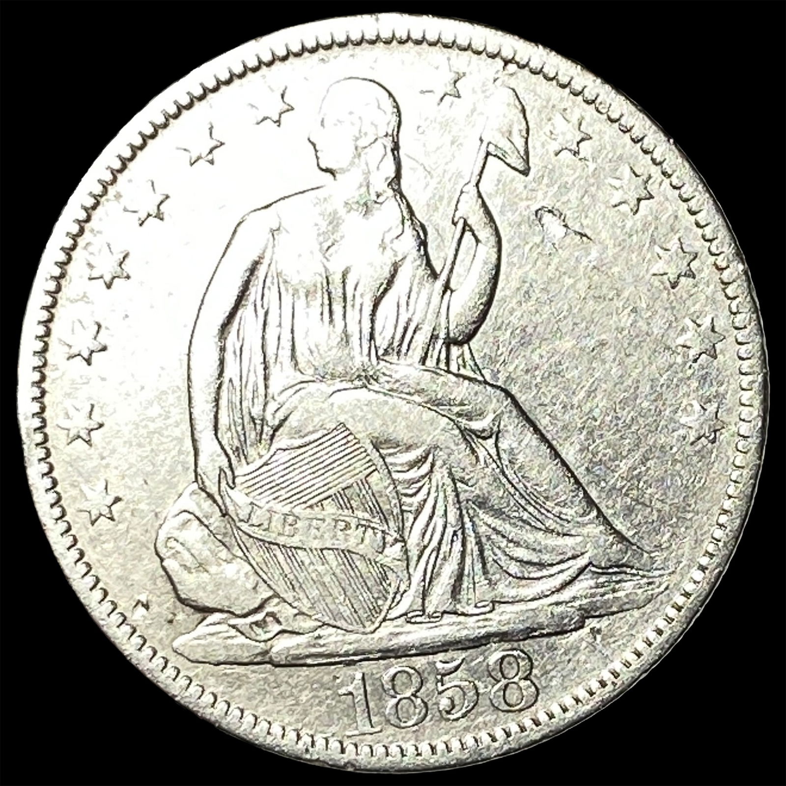 1858-O Silver Seated Liberty Half Dollar ABOUT UNCIRCULATED (1 of 2)