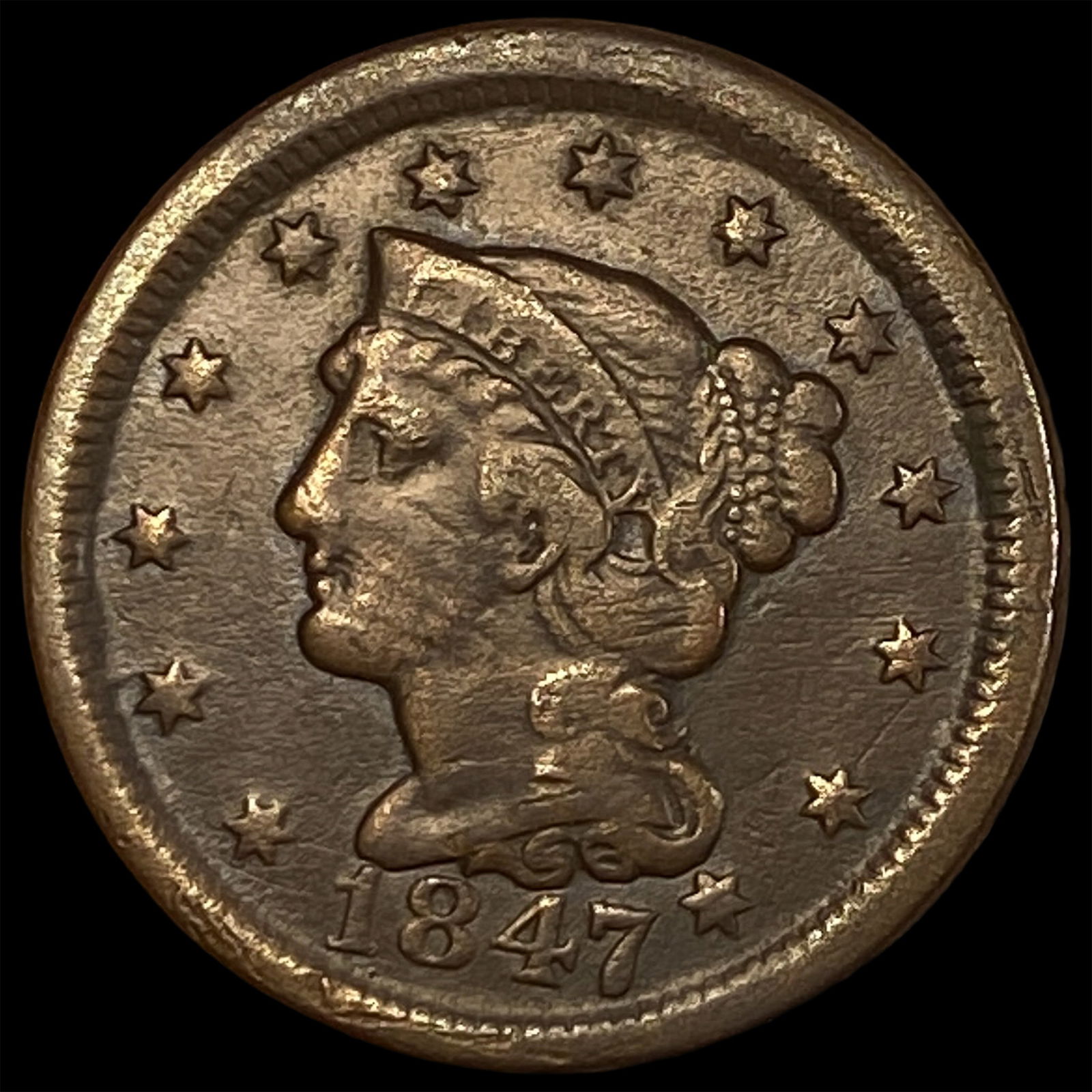 1847 Braided Hair Large Cent LIGHTLY CIRCULATED: 1847 Braided Hair Large Cent LIGHTLY CIRCULATED