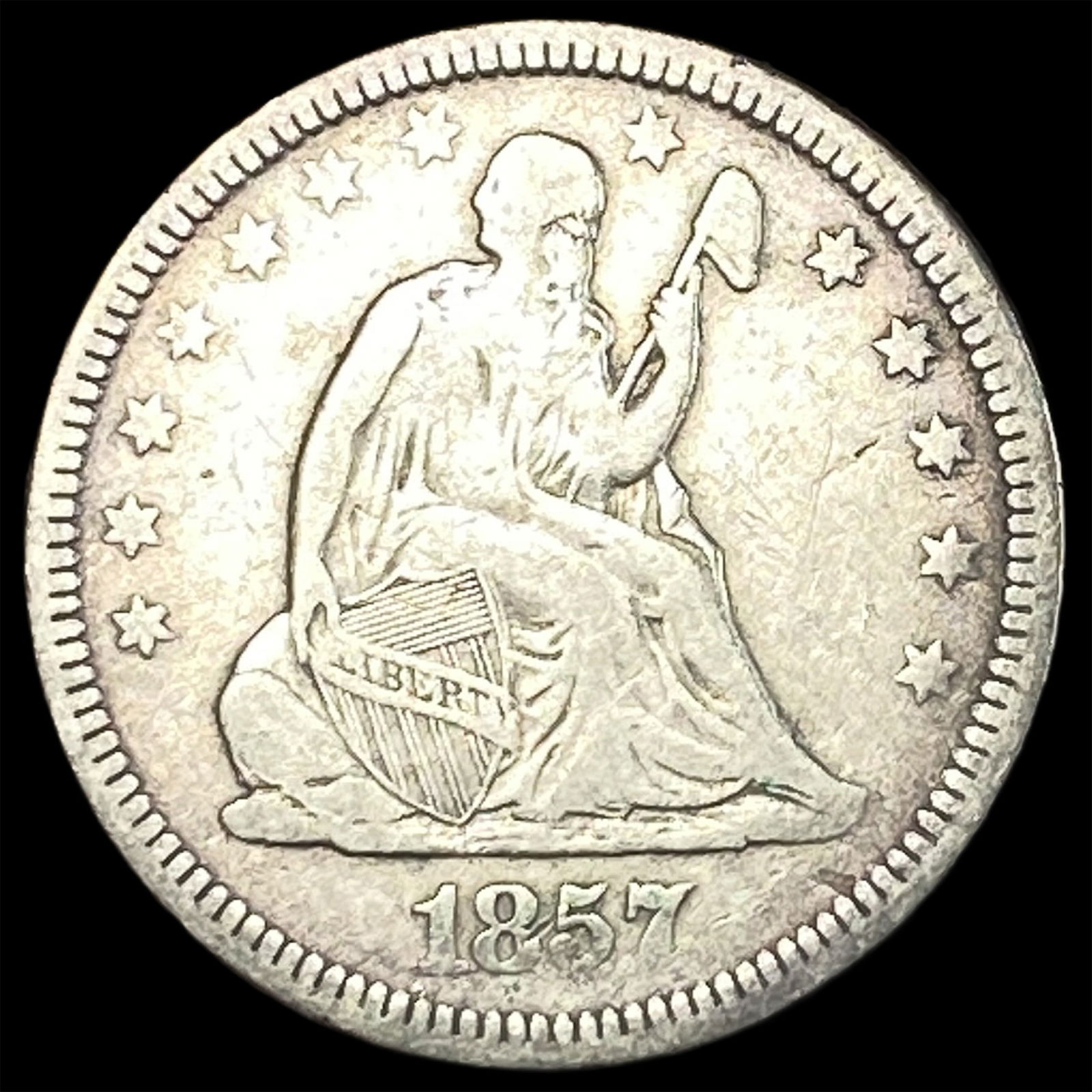 1857 Seated Liberty Silver Quarter LIGHTLY CIRCULATED (1 of 2)