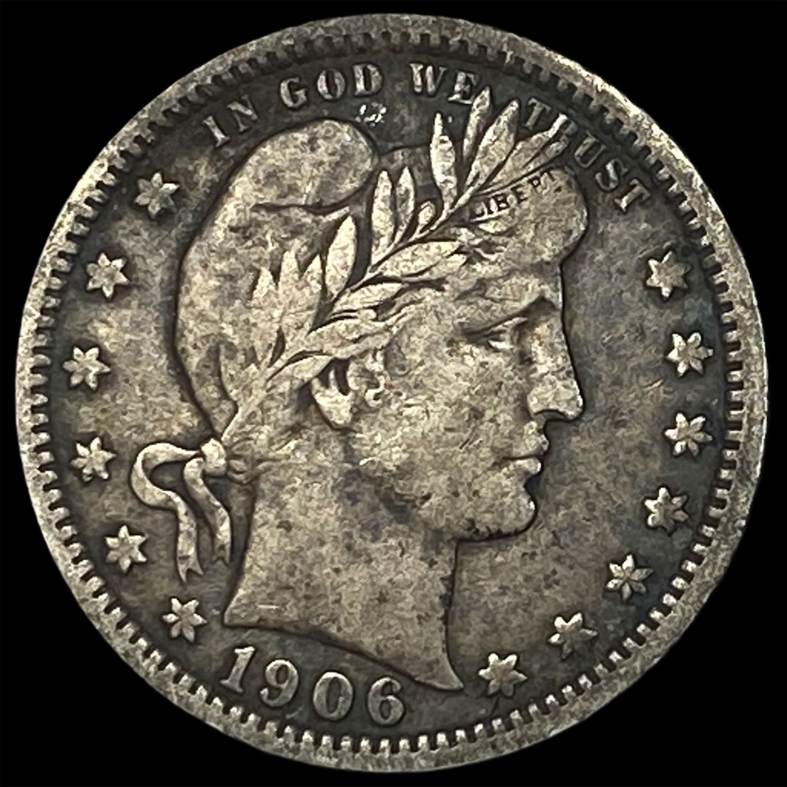 1906-O Barber Silver Quarter ABOUT UNCIRCULATED: 1906-O Barber Silver Quarter ABOUT UNCIRCULATED