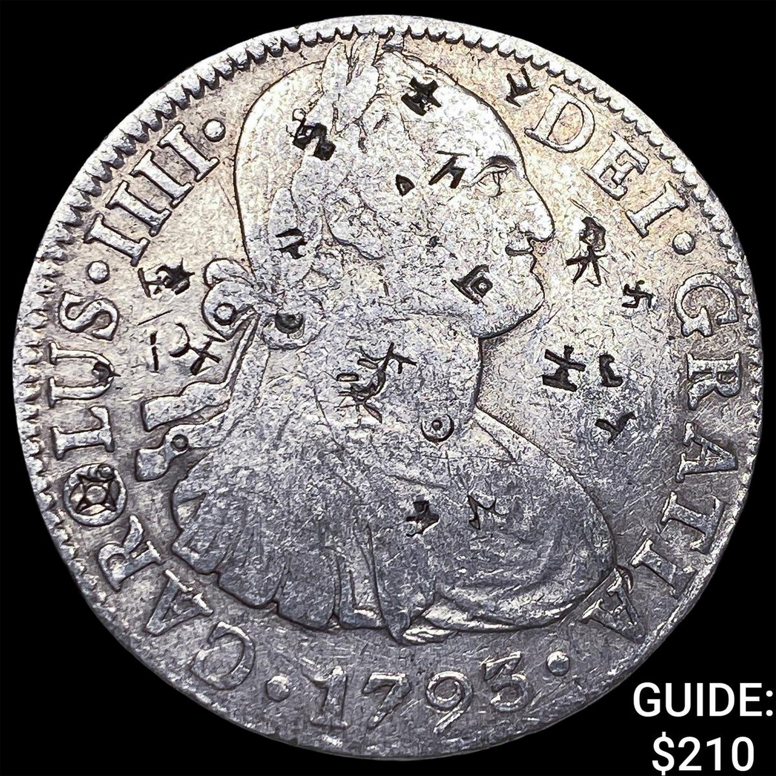 1793 Mexico Silver 8 Reales Chopmarked NEARLY UNCIRCULATED: 1793 Mexico Silver 8 Reales Chopmarked NEARLY UNCIRCULATED