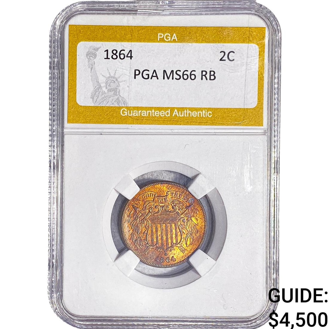 1864 Two Cent Piece PGA MS66 RB: 1864 Two Cent Piece PGA MS66 RB