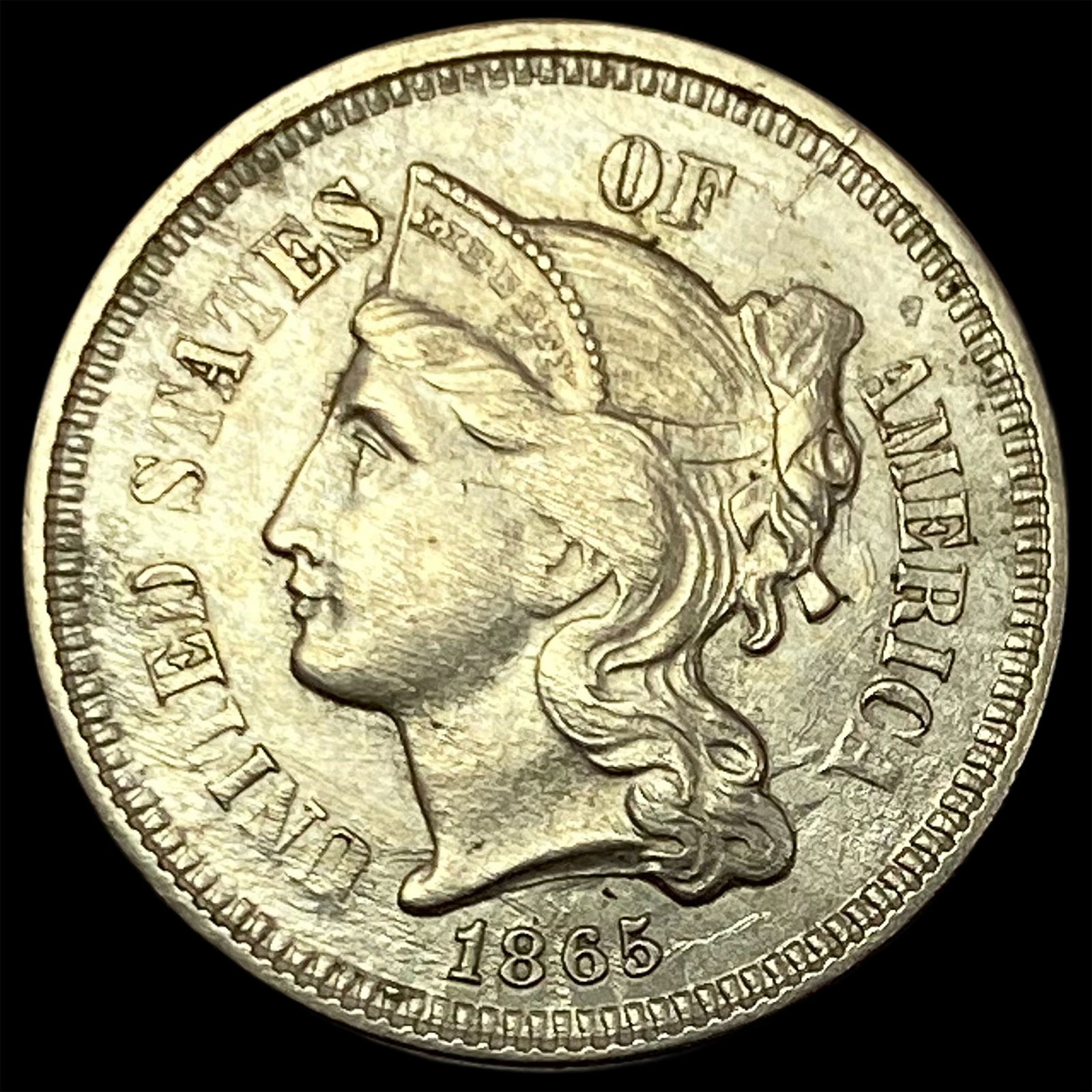 1865 Nickel Three-Cent Piece NEARLY UNCIRCULATED (1 of 2)