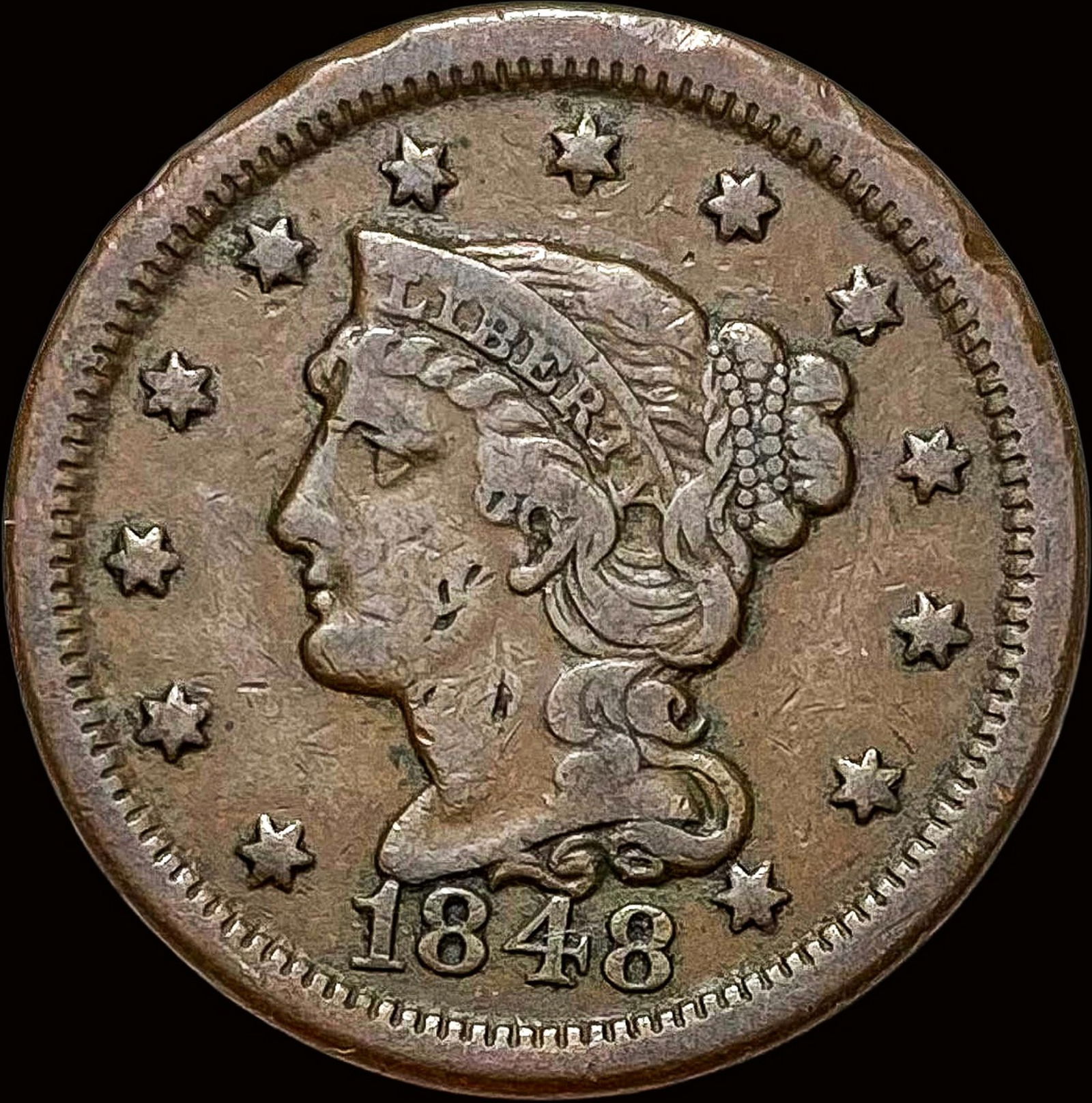 1848 Braided Hair Large Cent LIGHTLY CIRCULATED: 1848 Braided Hair Large Cent LIGHTLY CIRCULATED