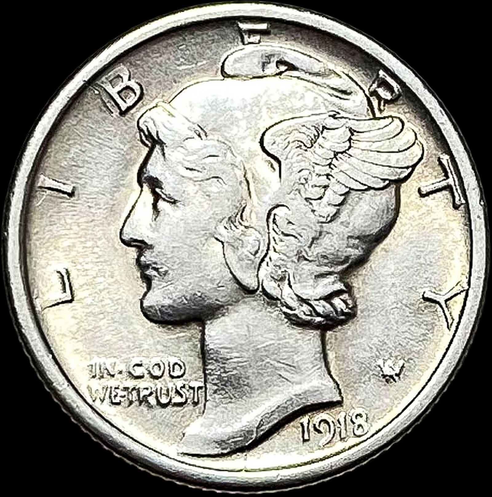 1918-D Silver Mercury Dime NEARLY UNCIRCULATED: 1918-D Silver Mercury Dime NEARLY UNCIRCULATED