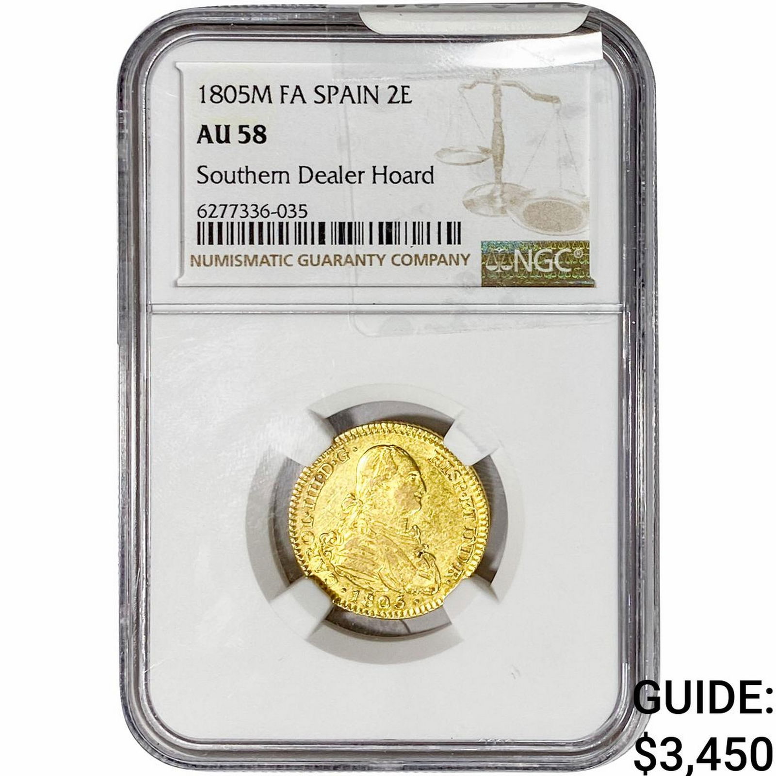 1805 Spain Charles IV Gold 2 Escudos .1905oz NGC AU58: 1805 Spain Charles IV Gold 2 Escudos .1905oz NGC AU58