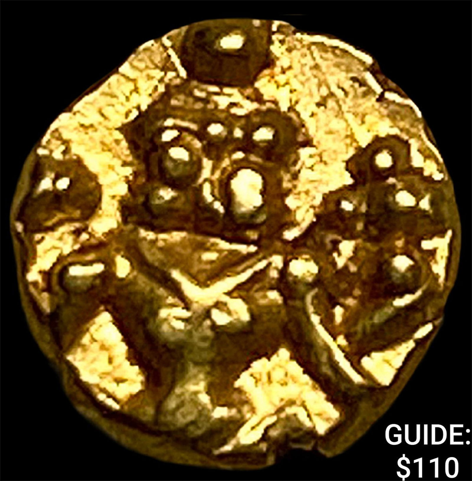 1600-1800 AD India .014oz Gold Fanam UNCIRCULATED: 1600-1800 AD India .014oz Gold Fanam UNCIRCULATED