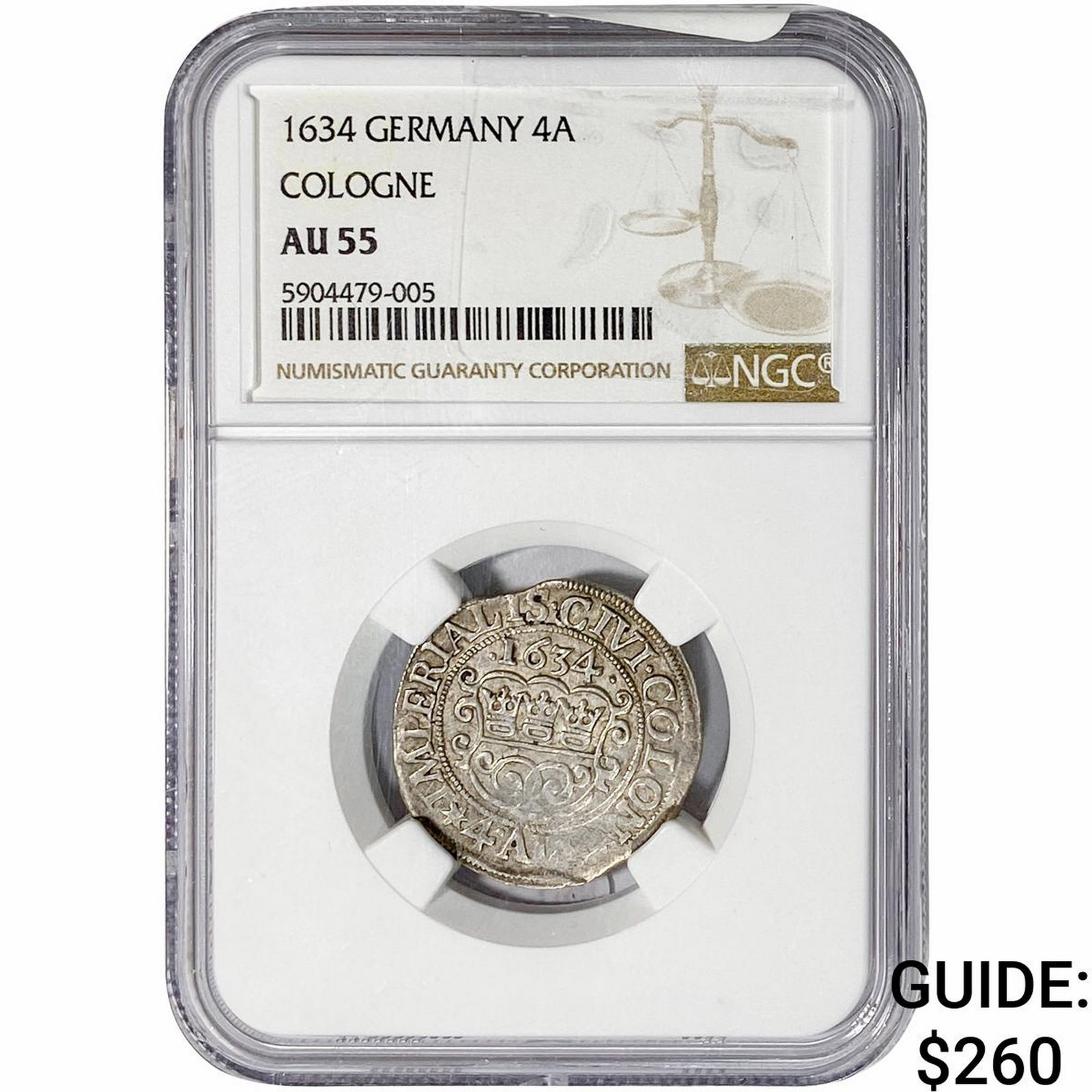 1643 Germany, Cologne Silver 4 Albus NGC AU55: 1643 Germany, Cologne Silver 4 Albus NGC AU55