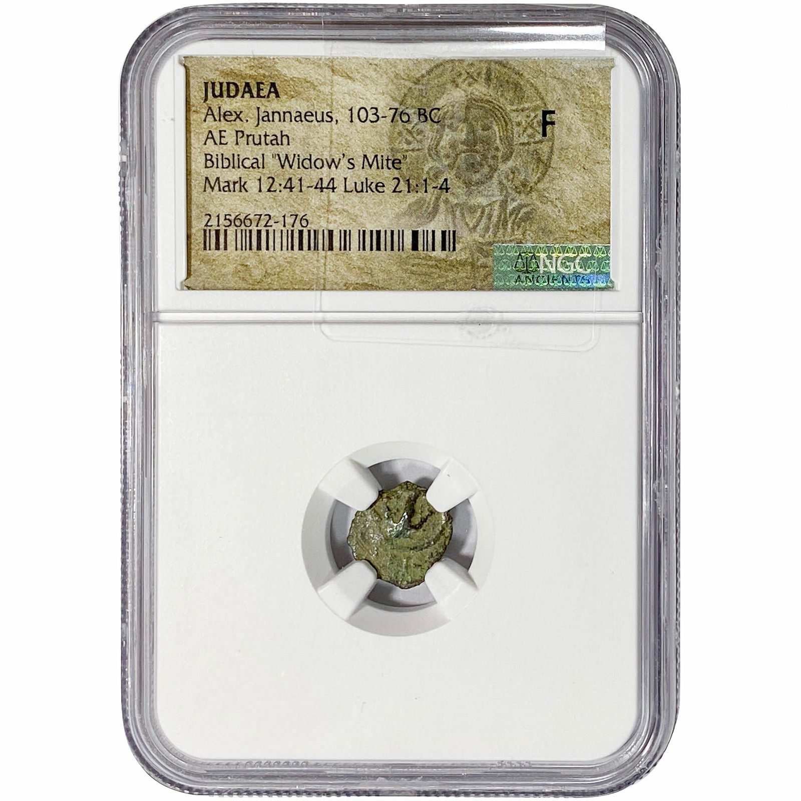 Judaea, Alexius Jannaeus 103-76 BC Bronze Prutah NGC F: Judaea, Alexius Jannaeus 103-76 BC Bronze Prutah NGC F