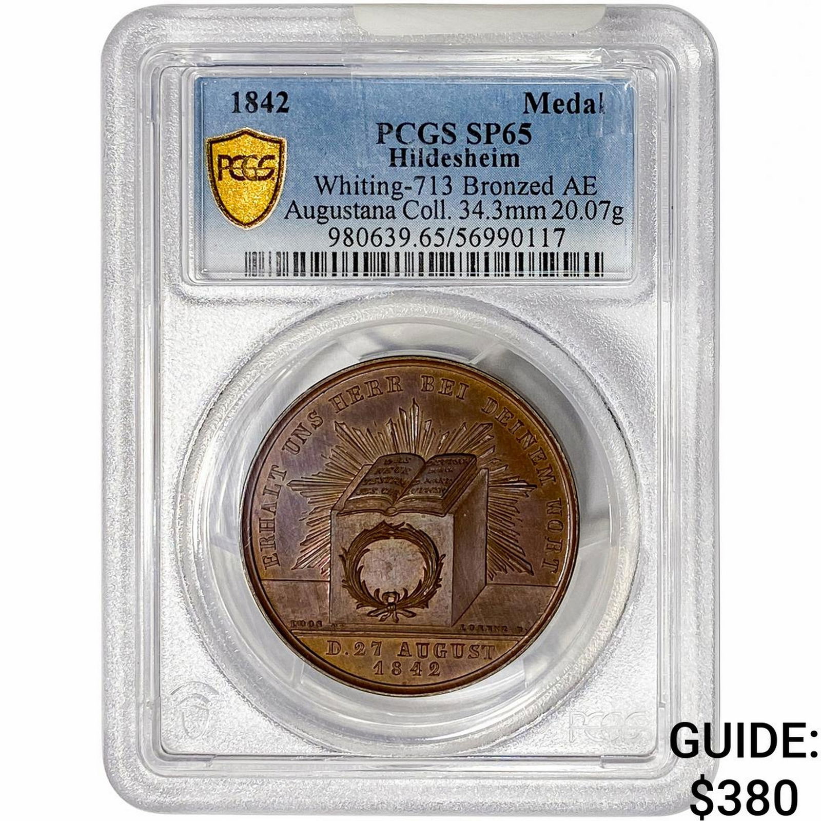 1842 Hildesheim Bronze Medal PCGS SP65: 1842 Hildesheim Bronze Medal PCGS SP65