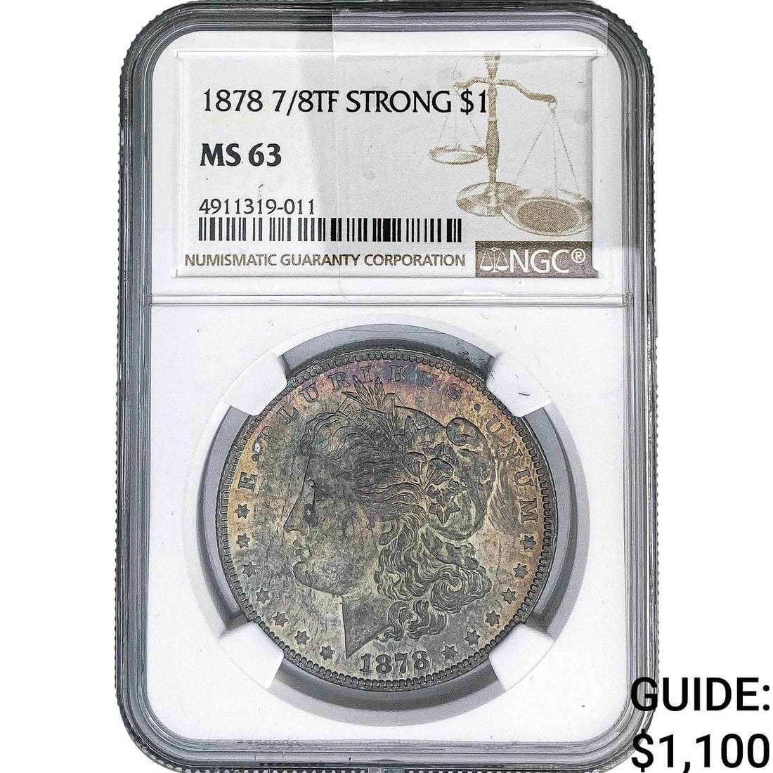 1878 7/8TF Morgan Silver Dollar NGC MS63: 1878 7/8TF Morgan Silver Dollar NGC MS63