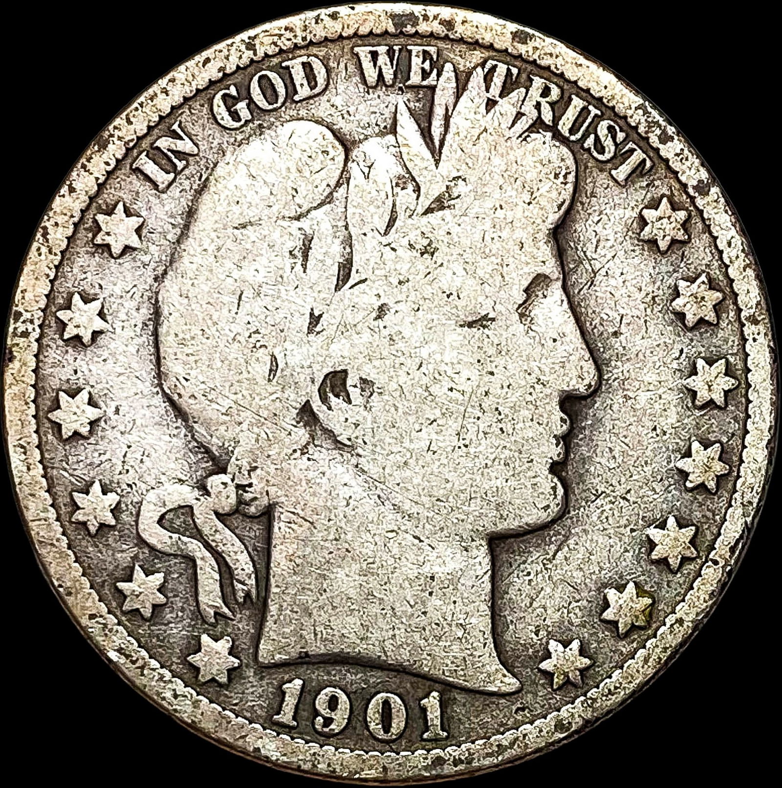1901-S Silver Barber Half Dollar NICELY CIRCULATED: 1901-S Silver Barber Half Dollar NICELY CIRCULATED