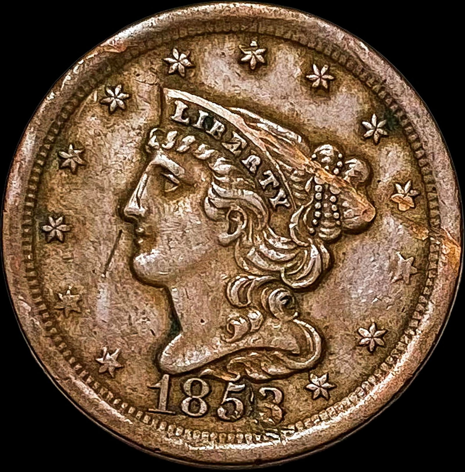 1853 Braided Hair Half Cent NEARLY UNCIRCULATED (1 of 2)
