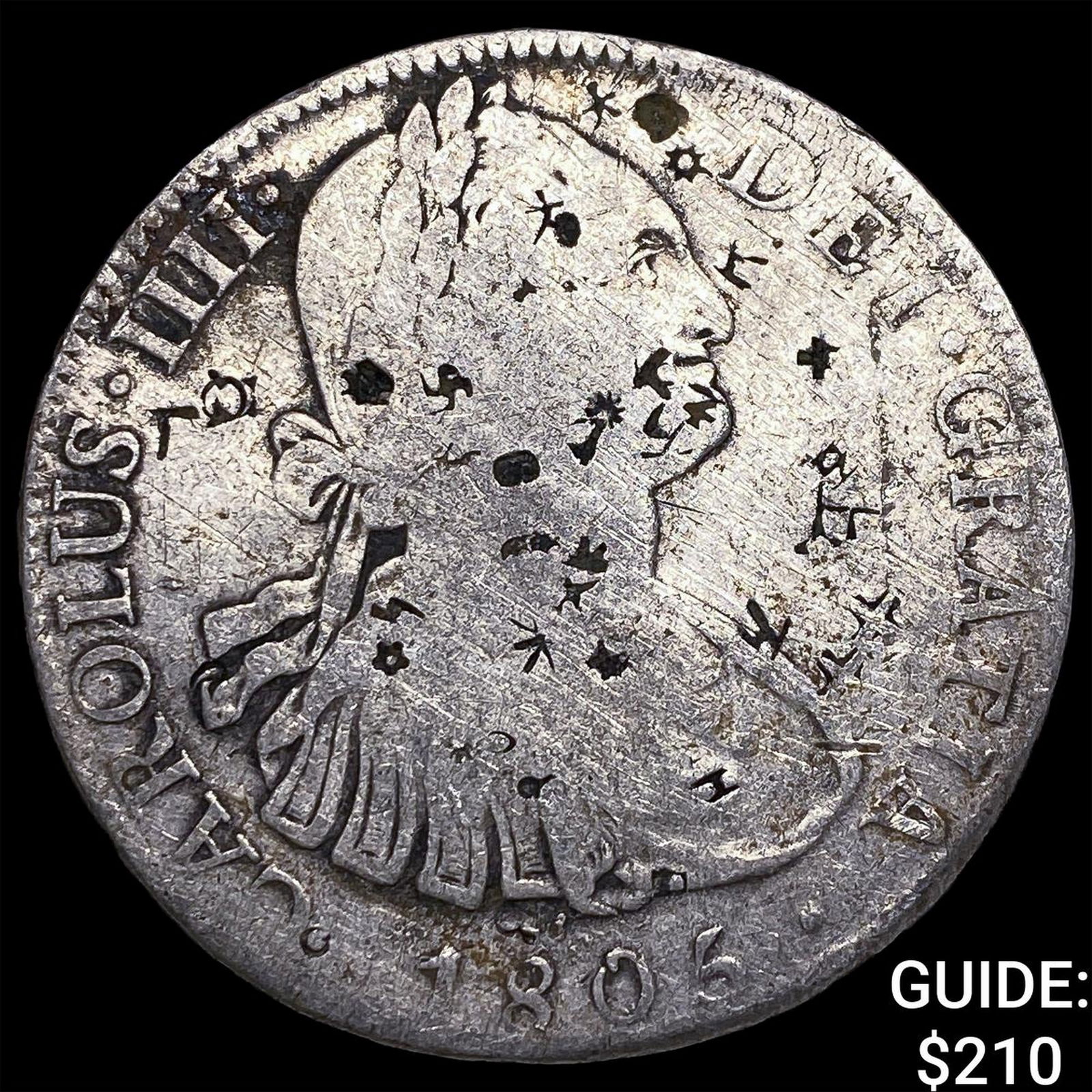 1805 Mexico Silver 8 Reales Chopmarked NEARLY UNCIRCULATED: 1805 Mexico Silver 8 Reales Chopmarked NEARLY UNCIRCULATED