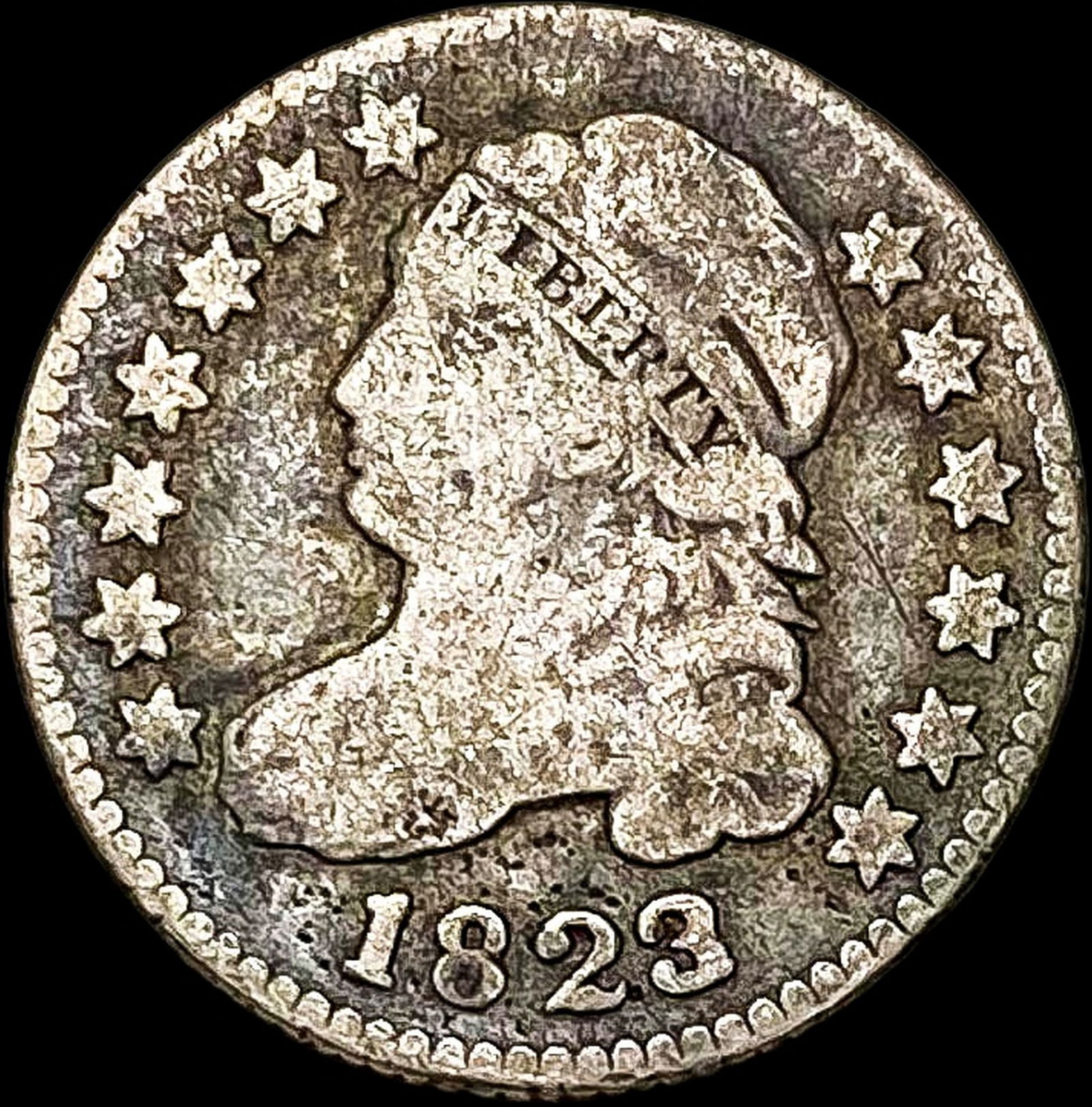 1823 Capped Bust Dime NICELY CIRCULATED: 1823 Capped Bust Dime NICELY CIRCULATED