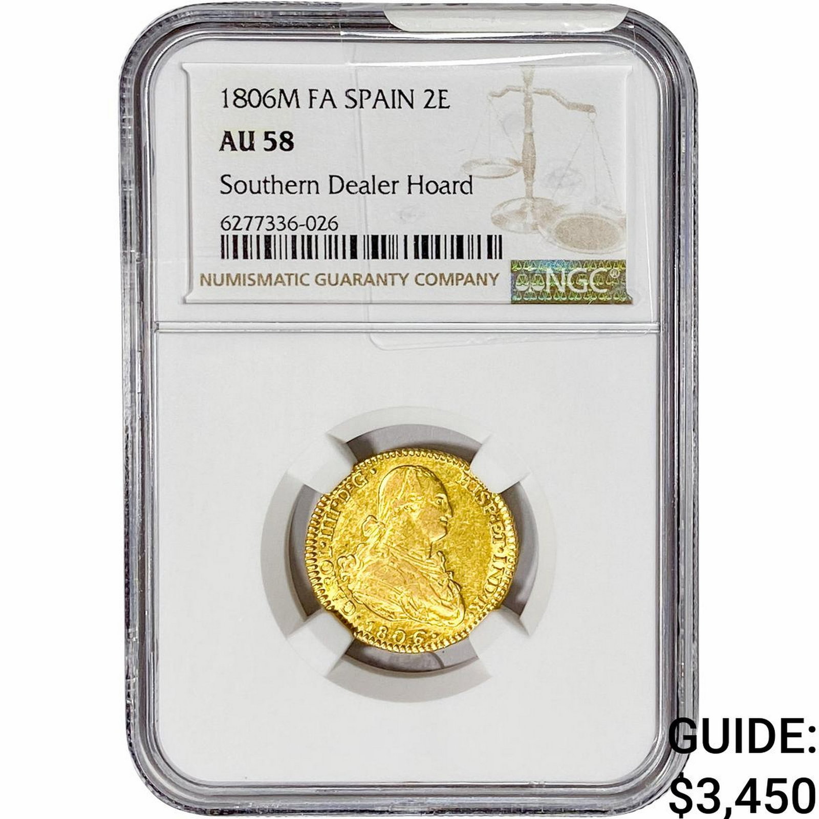1806 Colonial Spain Charles IV Gold 2 Escudos .1905oz NGC AU58: 1806 Colonial Spain Charles IV Gold 2 Escudos .1905oz NGC AU58