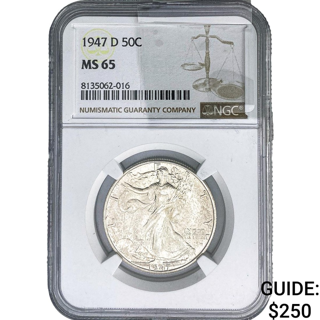 1947-D Walking Liberty Half Dollar NGC MS65: 1947-D Walking Liberty Half Dollar NGC MS65