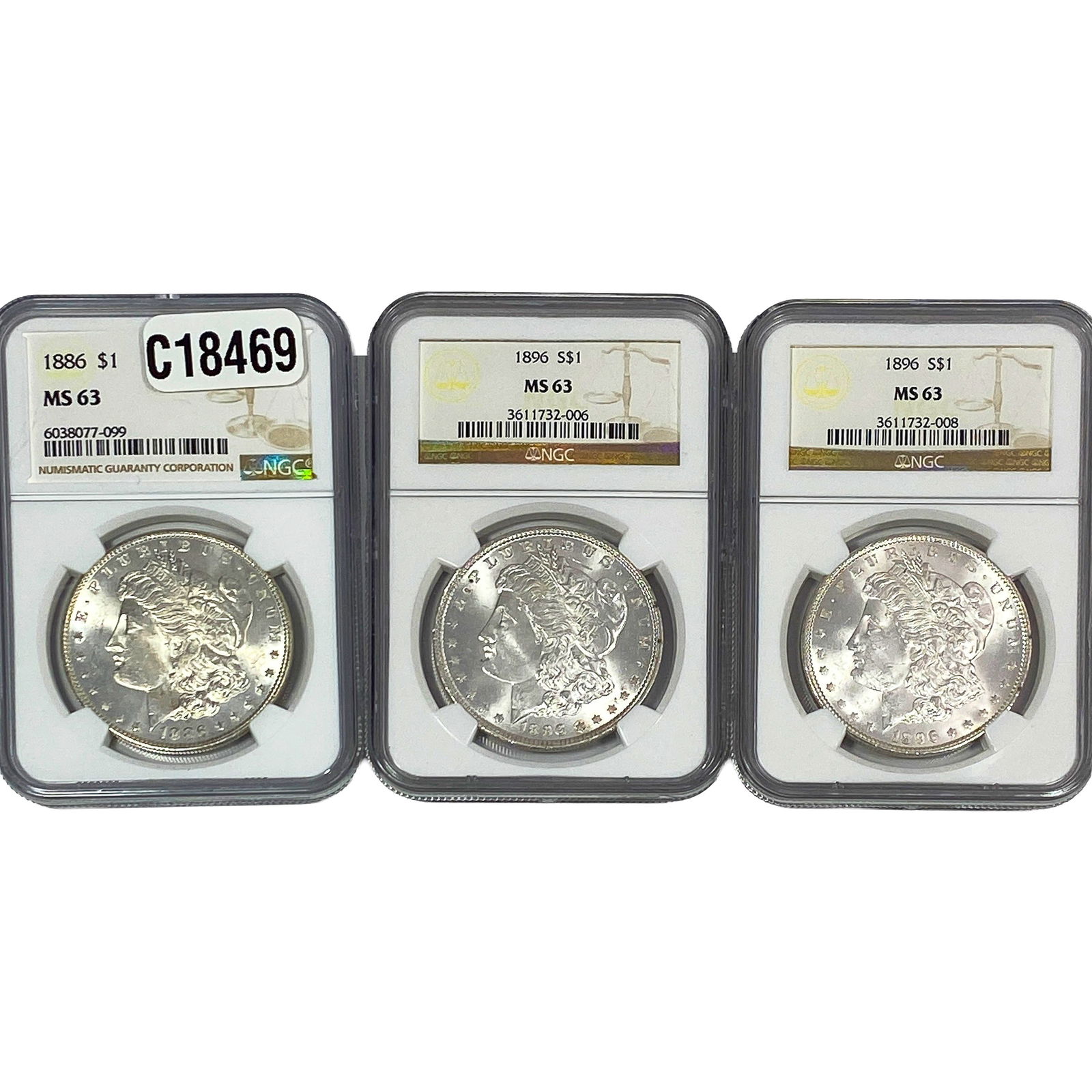 [3 Coins] 1886-1896 Morgan Silver Dollar NGC MS63 (1 of 2)