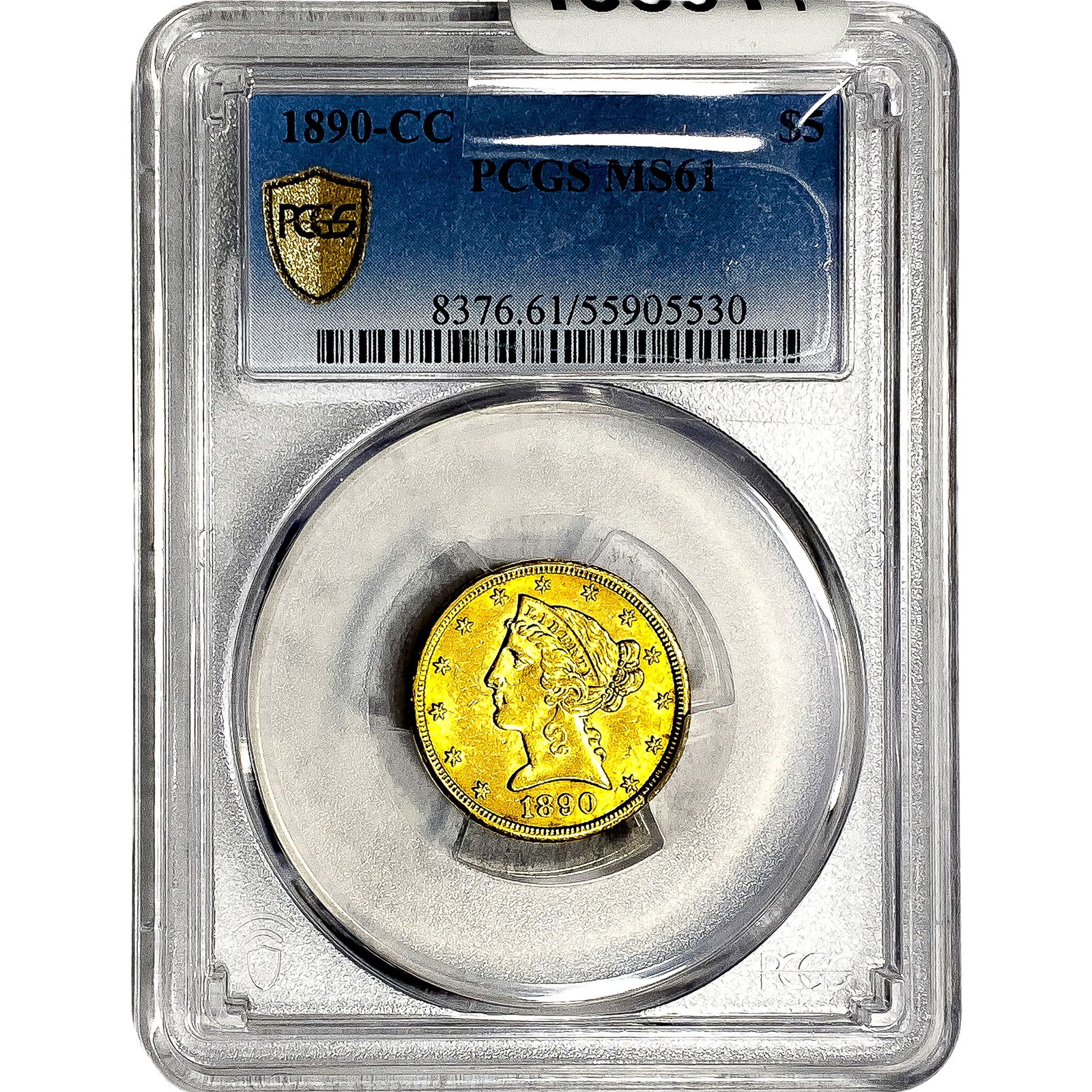 1890-CC $5 Gold Half Eagle PCGS MS61: 1890-CC $5 Gold Half Eagle PCGS MS61