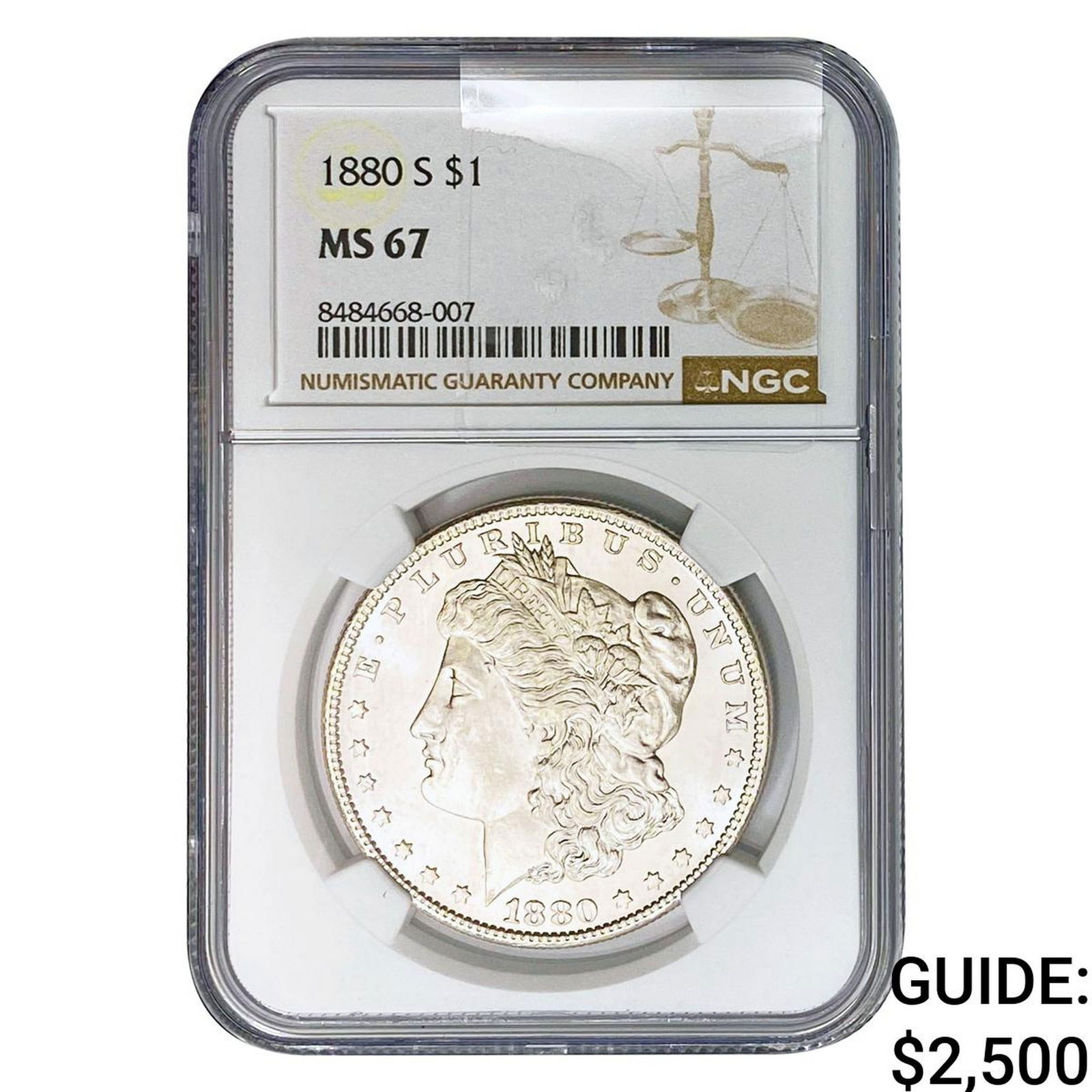 1880-S Morgan Silver Dollar NGC MS67: 1880-S Morgan Silver Dollar NGC MS67