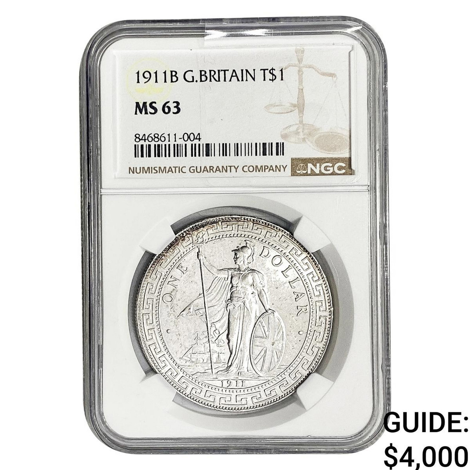 1911-B Great Britain Silver Trade $1 NGC MS63: 1911-B Great Britain Silver Trade $1 NGC MS63