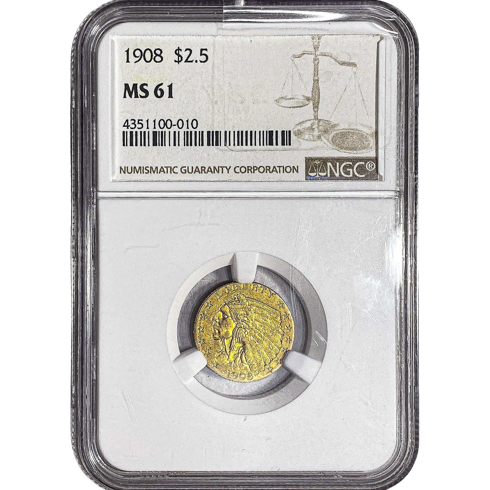 1908 $2.50 Gold Quarter Eagle NGC MS61 (1 of 2)