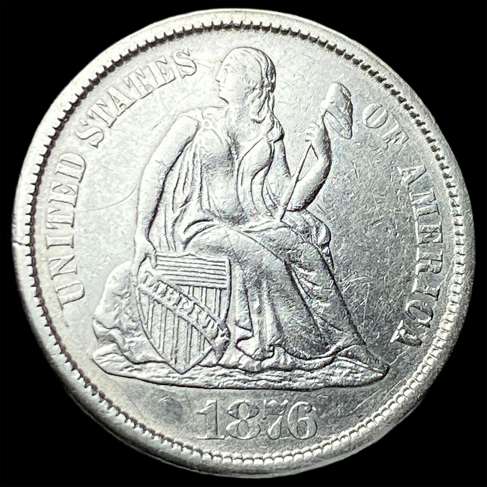 1876-CC Silver Seated Liberty Dime CLOSELY UNCIRCULATED (1 of 2)