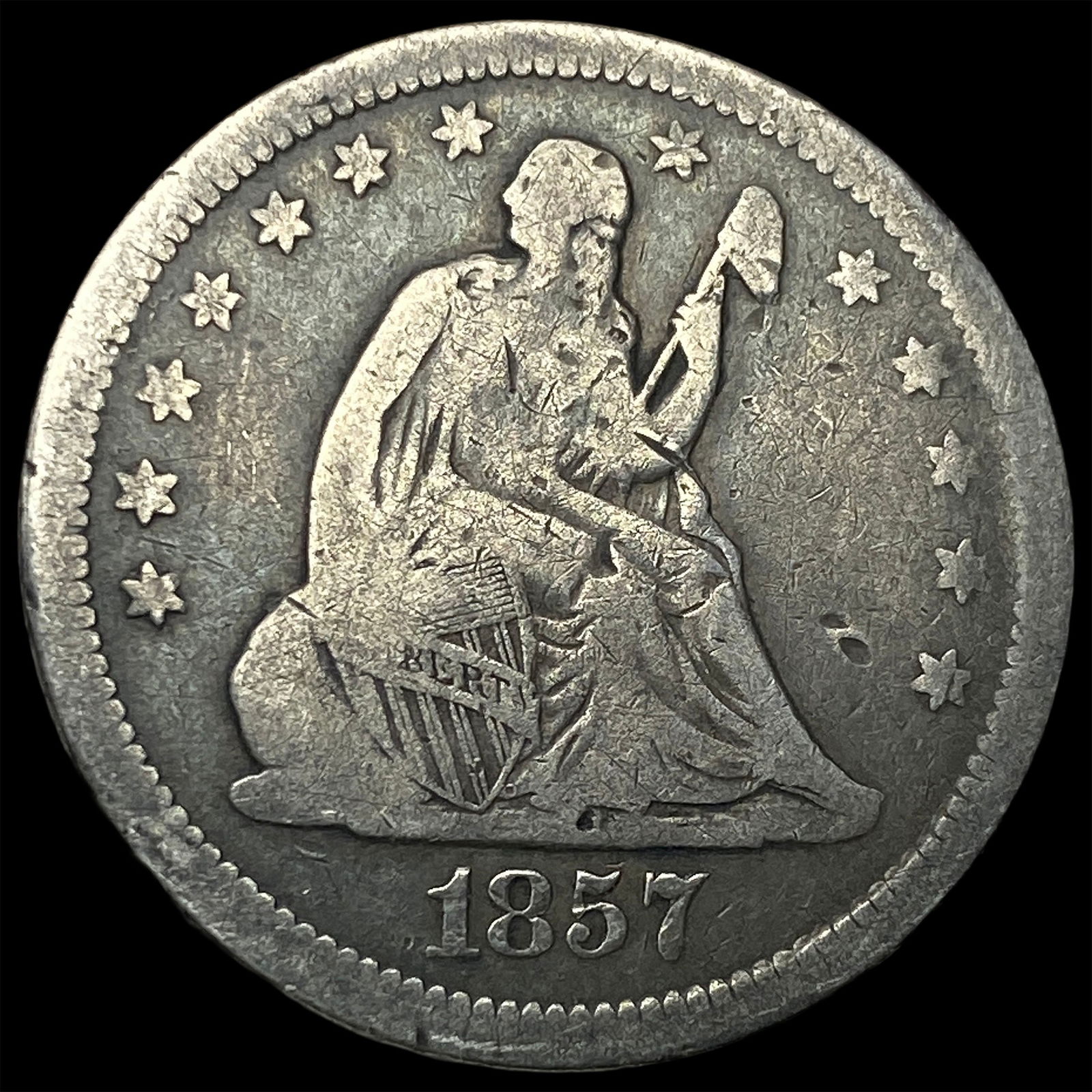 1857-O Silver Seated Liberty Quarter LIGHTLY CIRCULATED (1 of 2)