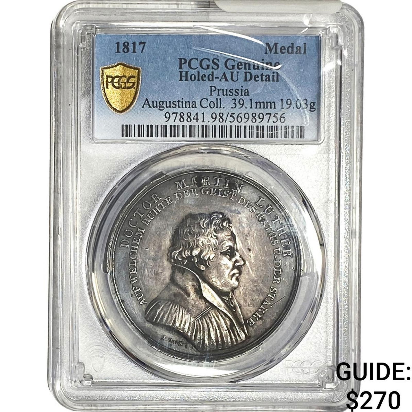 1817 Prussia Holed Silver Medal PCGS GenuineDetails FALSE: 1817 Prussia Holed Silver Medal PCGS GenuineDetails FALSE