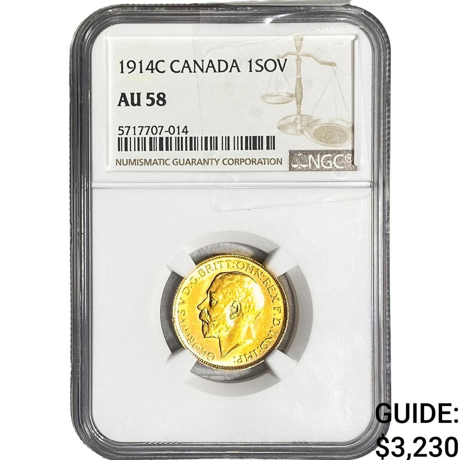 1914 Canada George V 1 Gold Sovereign NGC AU58 FALSE: 1914 Canada George V 1 Gold Sovereign NGC AU58 FALSE