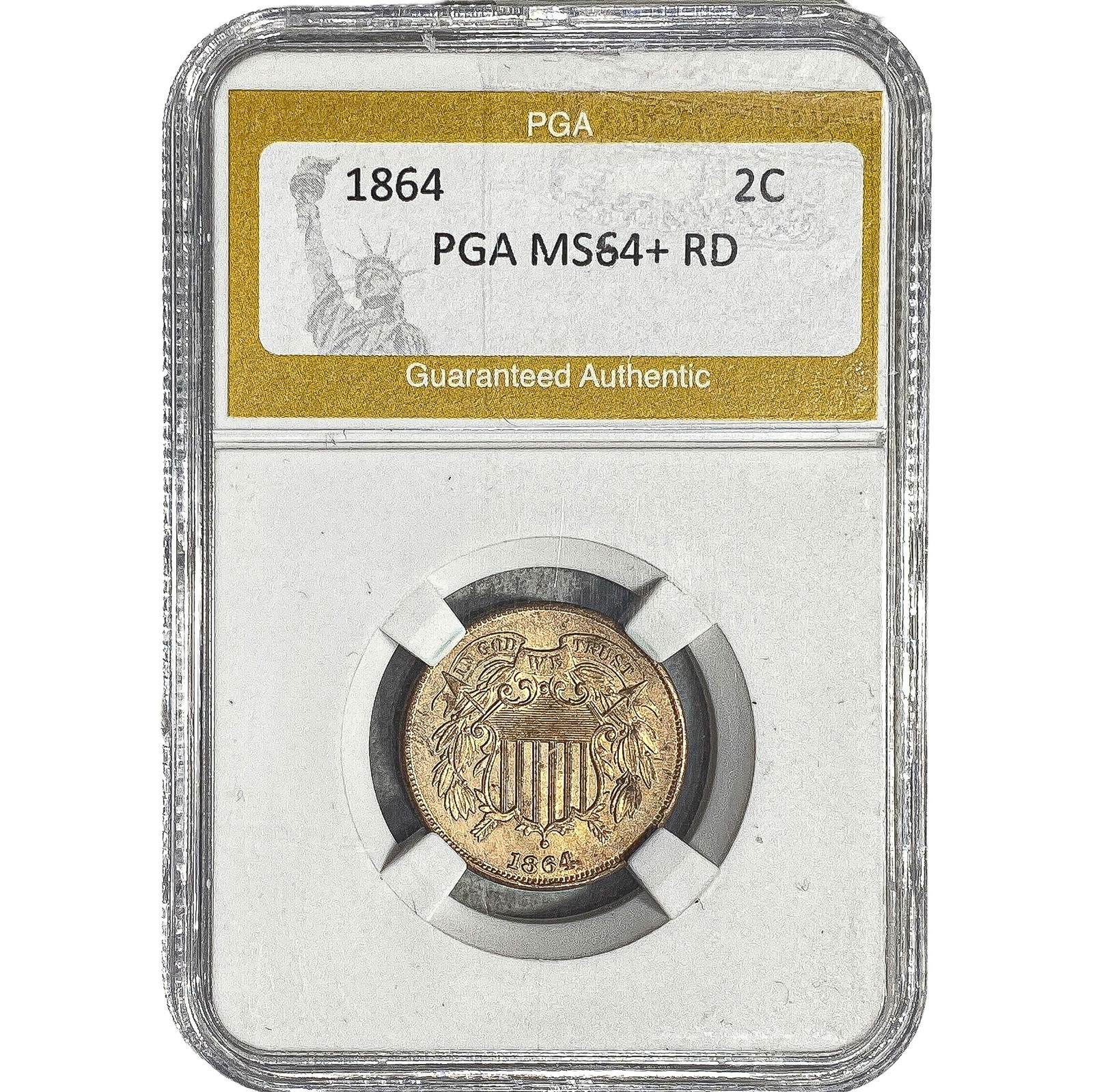 1864 Two Cent Piece PGA MS64+ RD: 1864 Two Cent Piece PGA MS64+ RD