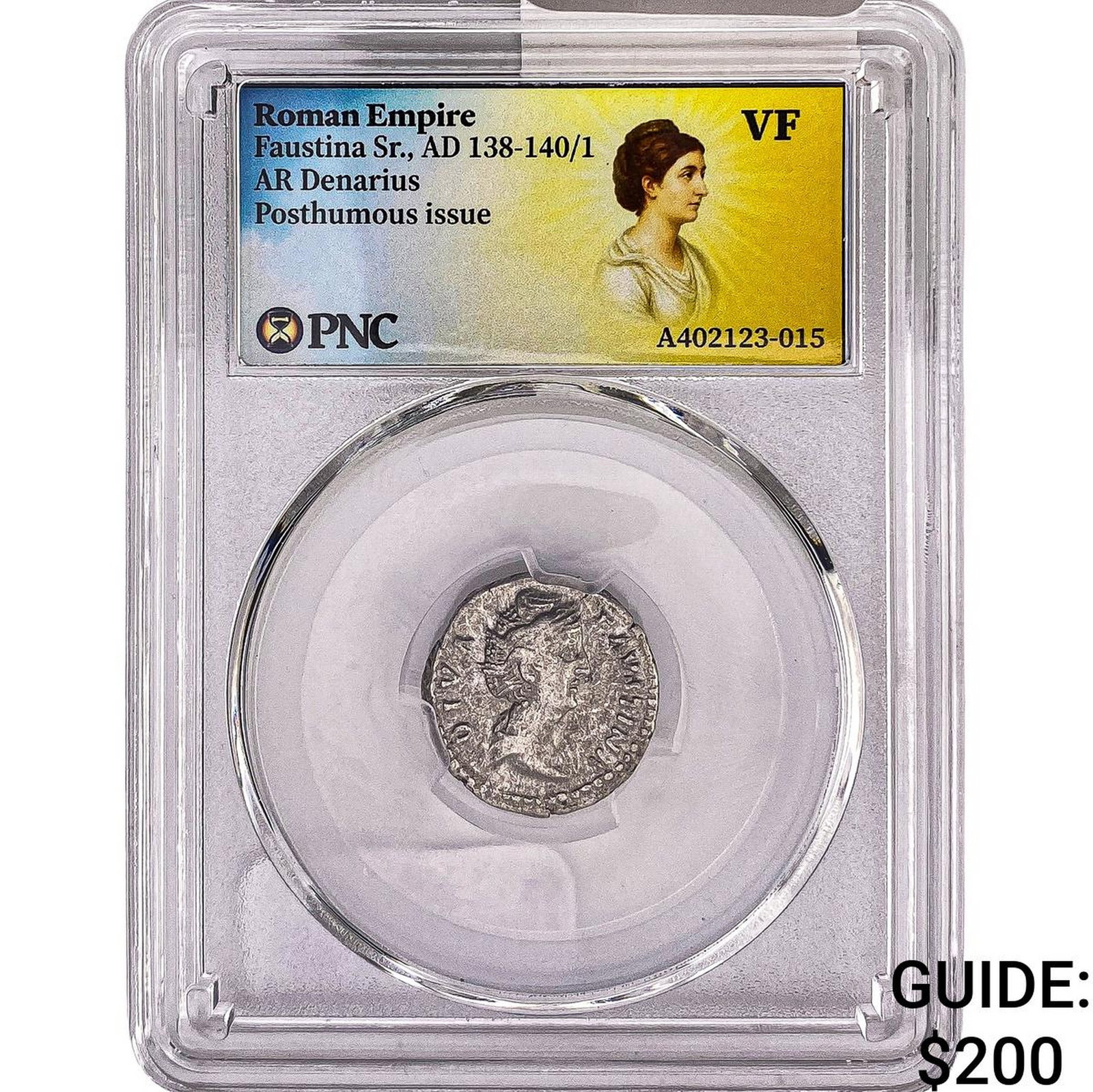 Roman Empire Faustina Sr. 138-141 AD Silver Denarius PNC VF: Roman Empire Faustina Sr. 138-141 AD Silver Denarius PNC VF